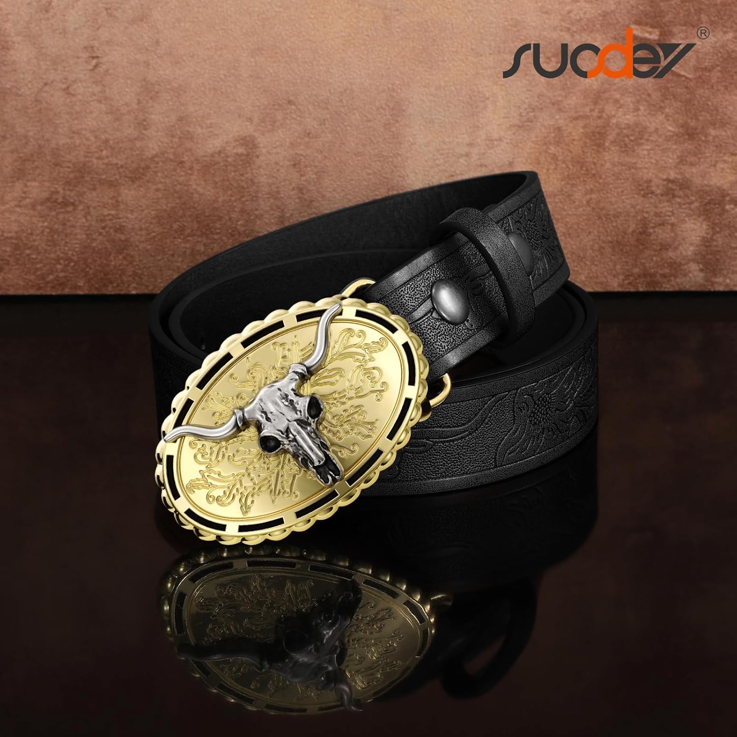 SUOSDEY Kids Western Cowboy Belt for Boys Girls,Toddler Cowgirl Embossed Leather Belt with Longhorn Bull Buckle - Image 7