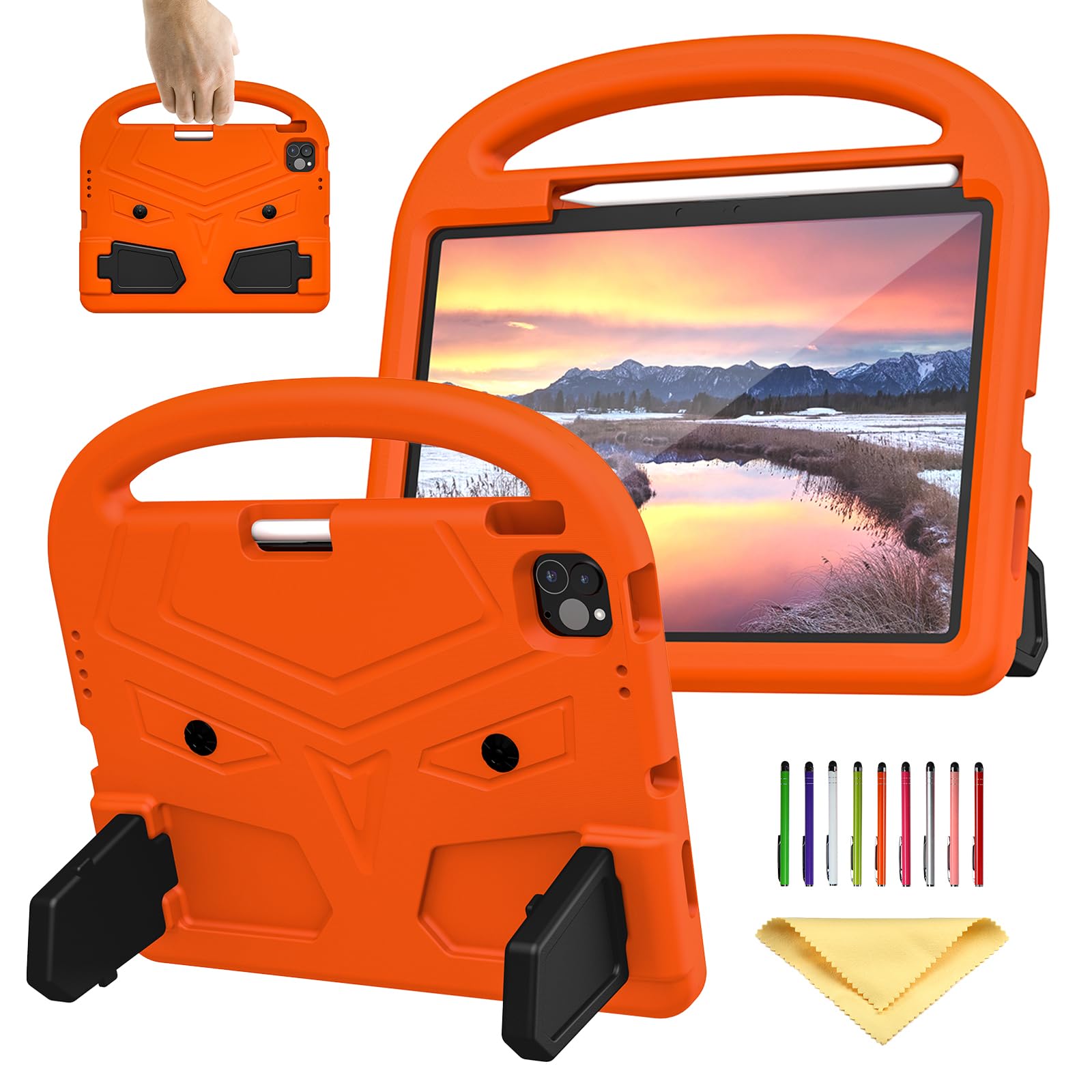 UUcovers Kids Case for iPad Air 11 inch M3 2025/M2 2024 and iPad Pro 11 inch M4 Case 2024 with Pencil Holder/Handle/Kickstand Lightweight Soft EVA