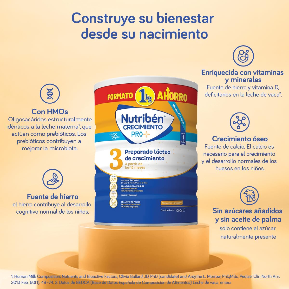 Nutribén Crecimiento Pro+ 3 Leche en Polvo Fórmula Bebé 12 Meses 1 KG sin Aceite de Palma