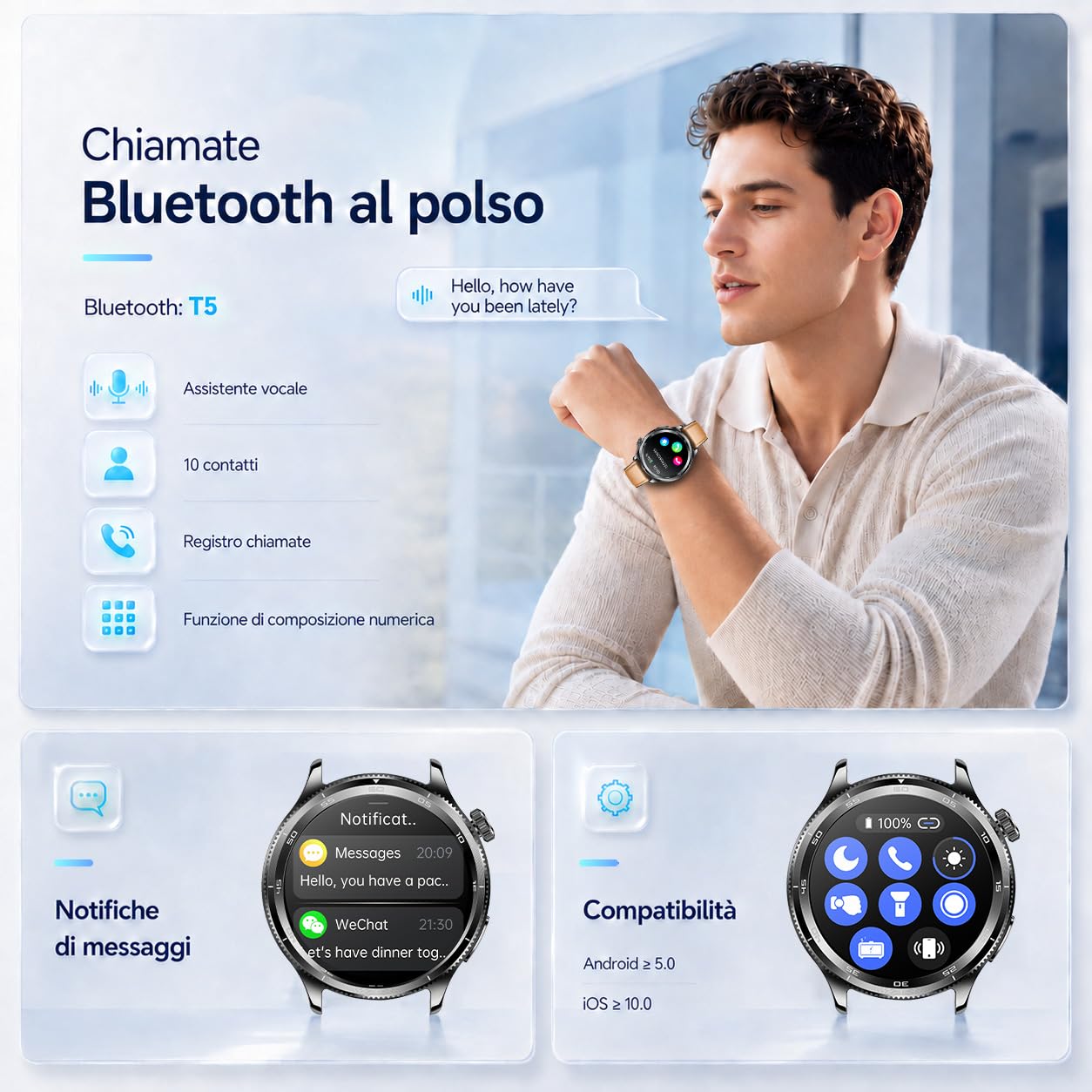 Orologio Smartwatch Uomo con Cardiofrequenzimetro Salute: 1.43“ Intelligenti Orologi con Bluetooth ECG HRV SpO2 Sonno Pressione Sanguigna 100+ Modalità Sportive Fitness Watch Compatibile Android e iOS