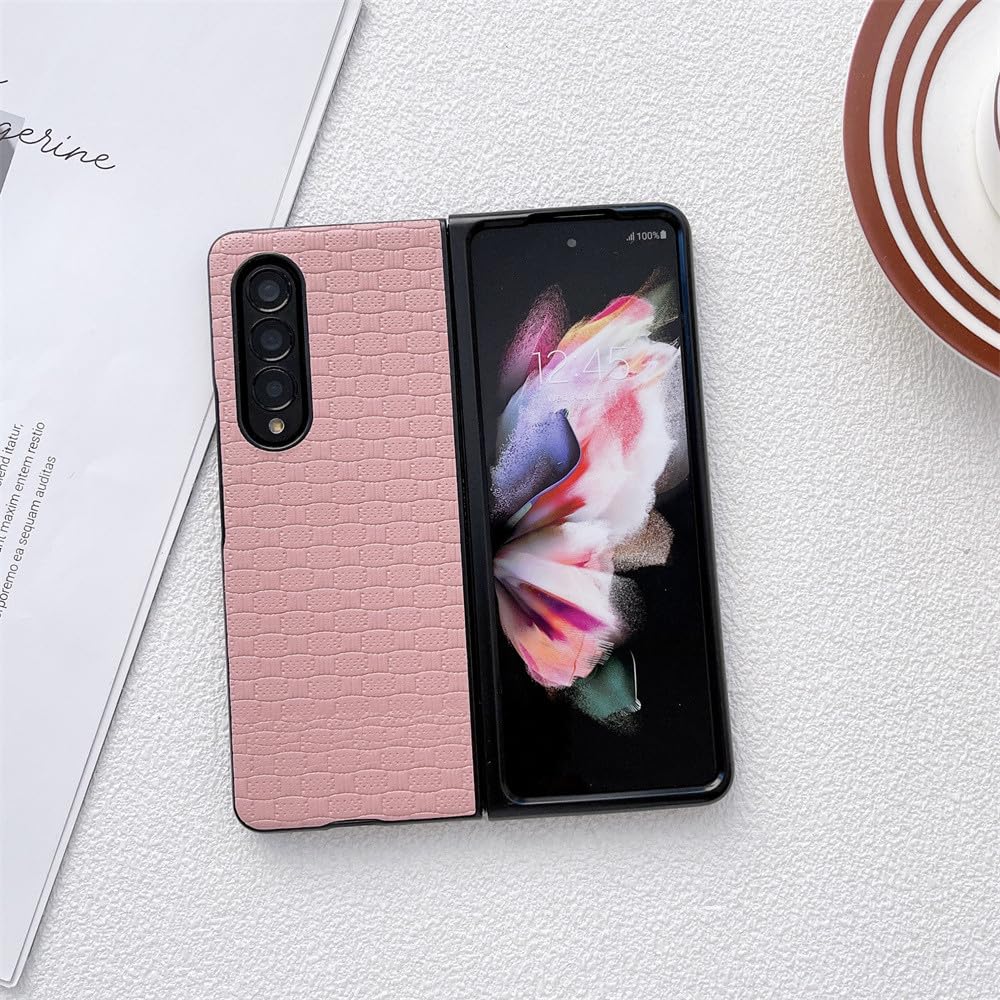 Étui pour Samsung Galaxy Z Fold 4 style tissé chic accessoire mode rose