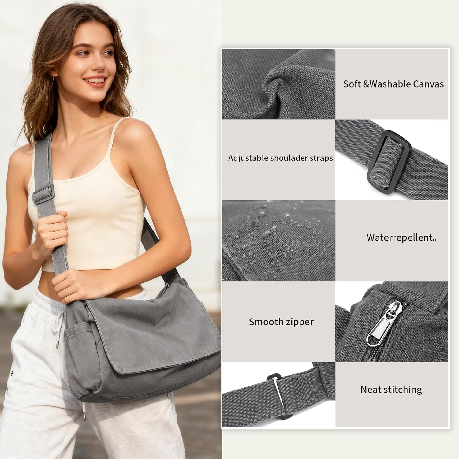 Canvas Messenger Bag for Women Men Vintage Satchel Bag Aesthetic Crossbody Shoulder Bag Casual Sling Bag - Image 5
