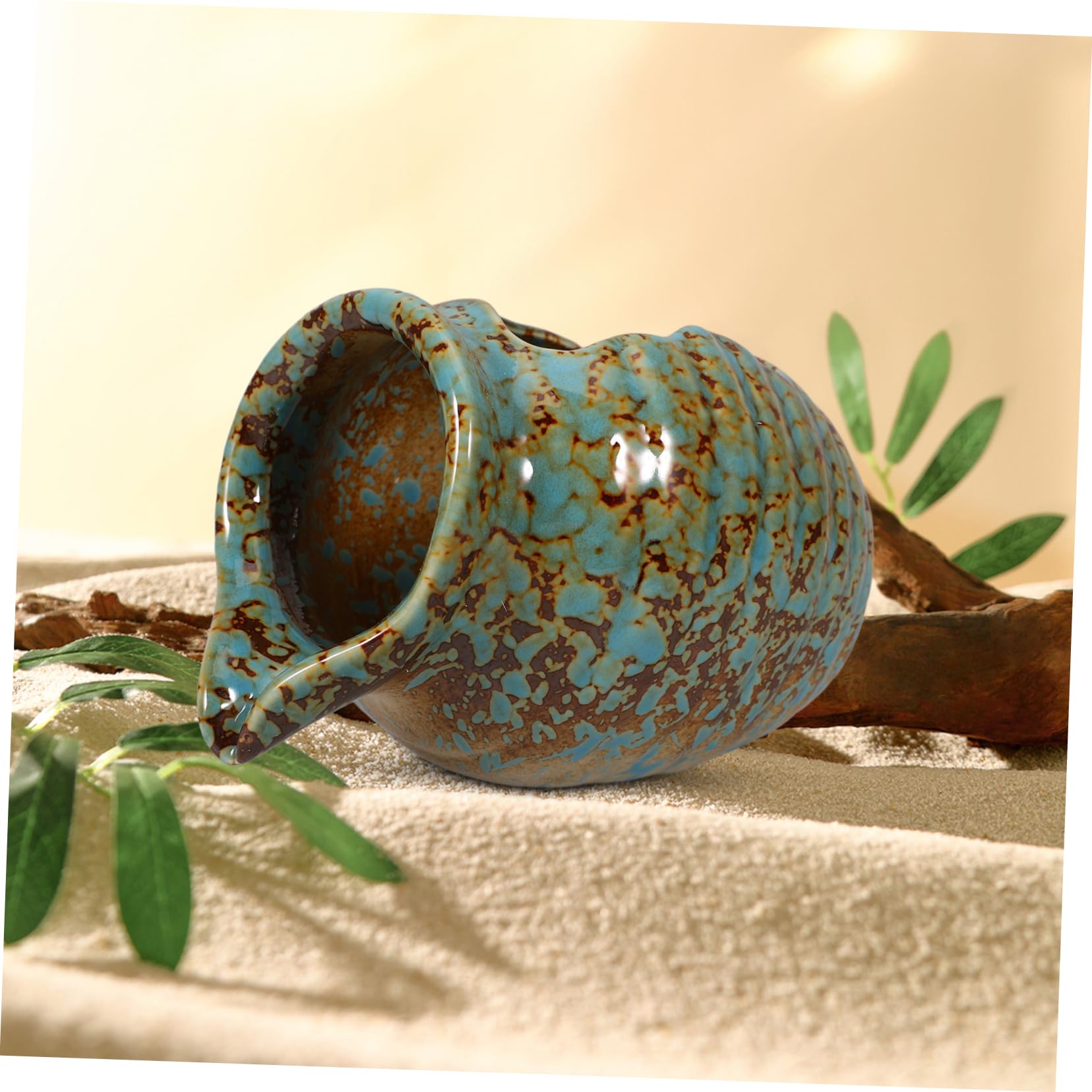 Fontaine de cascade circulante en céramique Vase hydroponique Décoration de jardin Intérieur et extérieur Aquarium hydroponique avec pot de fleurs 4,88 pouces