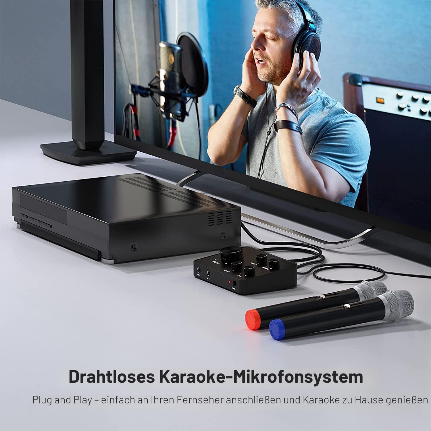 UHF Drahtloses Mikrofon, Bluetooth Handmikrofonsystem Funkmikrofon Professionelles Dynamisches Dual Mikrofon, KTV-Set für Karaoke, Party, DJ, Kirche, Hochzeit, Meeting, Unterricht, 100ft