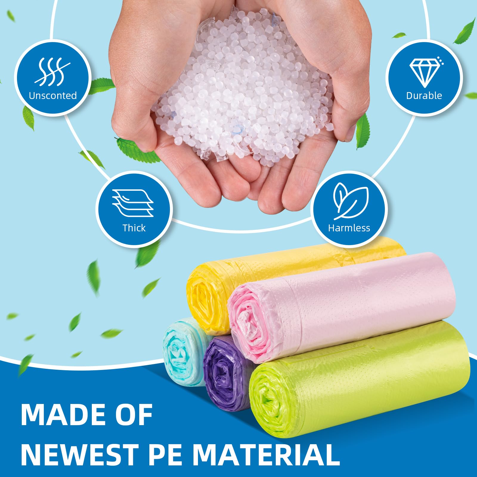 Bolsas de basura pequeñas para cocina, baño, 4 galones, varios colores, con asa, para coche, tamaño mediano, para exteriores, patio, oficina, patio, ecológica, 200 unidades, plástico fuerte Acqkunlo
