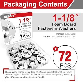 72PCS 1-1/8 Foam Board Fastener Washers, Galvanized Steel