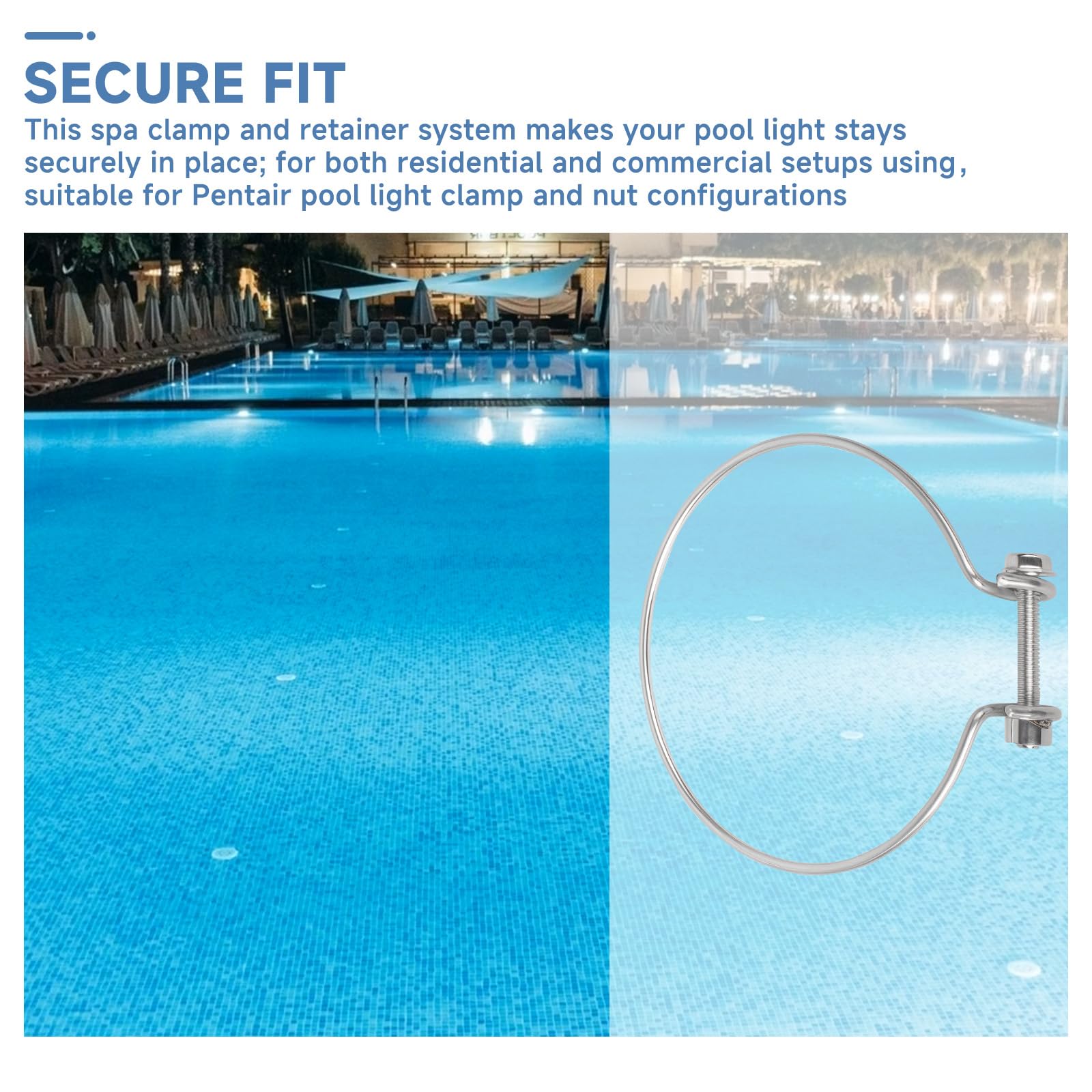 79210400 - Conjunto de abrazadera de luz para piscina y spa, adecuado para Pentair de una sola tensión de repuesto de abrazadera de alambre de luz de piscina, con tuerca de soldadura