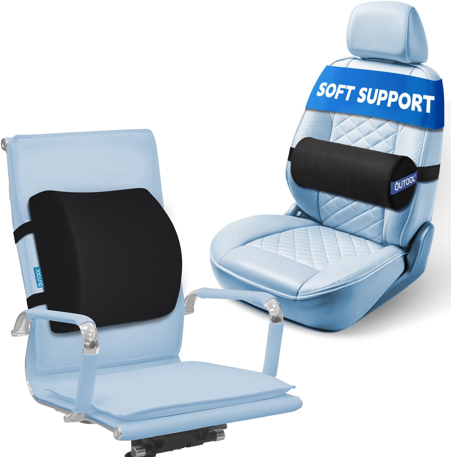 QUTOOL Lower Back Support Pillow & Soft Lumbar Roll for Chair and Car