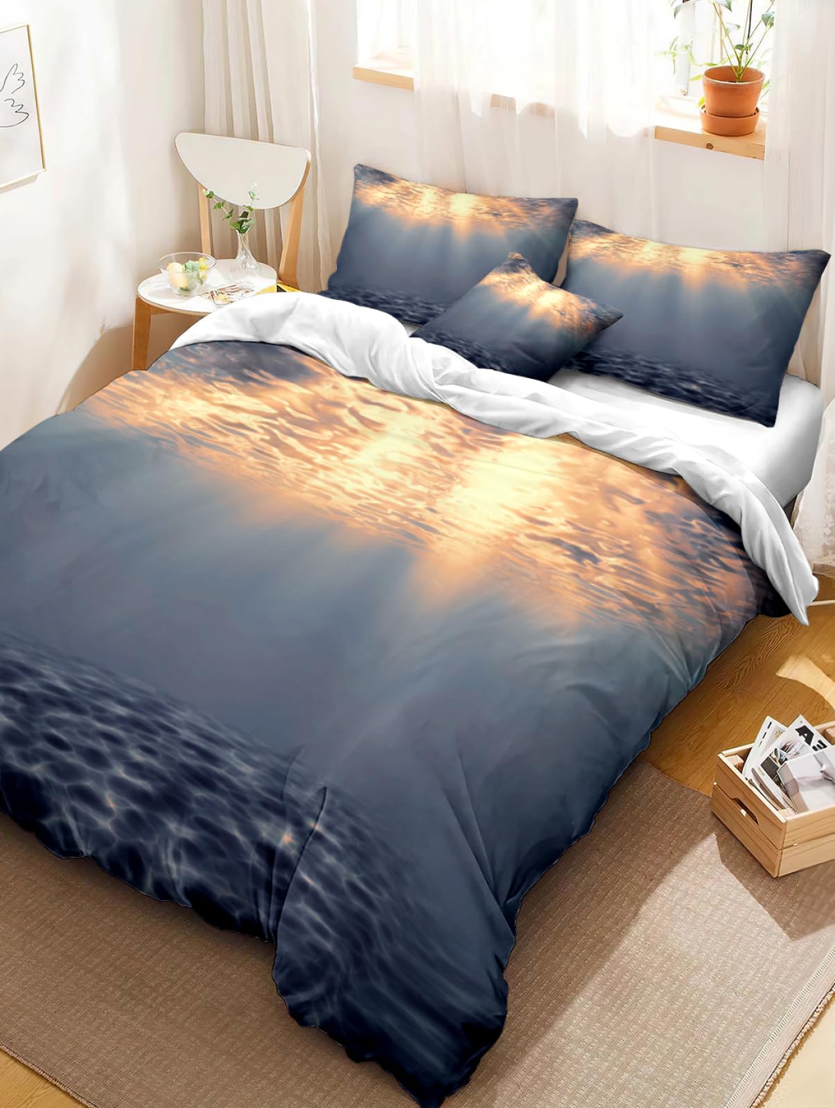 Copripiumino 200X200 Luce Solare Subacquea Parure Copripiumino Matrimoniale Stampa Copripiumino Una Piazza E Mezza Ragazza,In Microfibra, Con 2 Federa(50X75Cm)