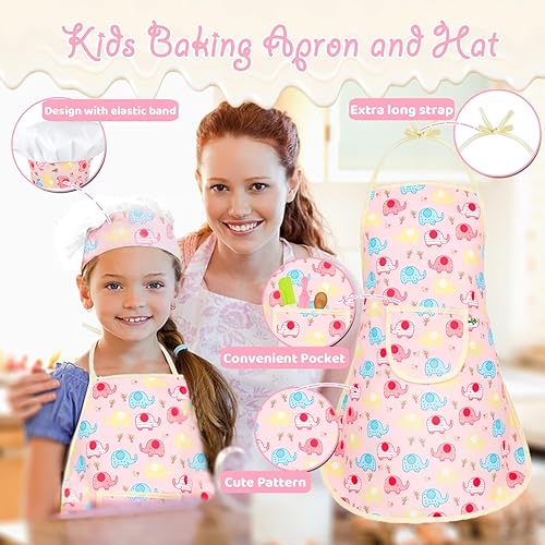 Miniatura 5 de KAEGREEL Juego de chef para hornear elefantes para niños, juego de cocina de 26 piezas para niños con delantal de elefante y sombrero, suministros