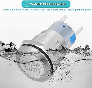 12V Auto Startknopf 19mm Zündschloss Engine Start Button Motorstart Druckknopf Wasserdicht LED-tastenschalter Zündstarter Zündstartschalter für Motor Traktor (Silbernes Gehäuse aus Edelstahl)