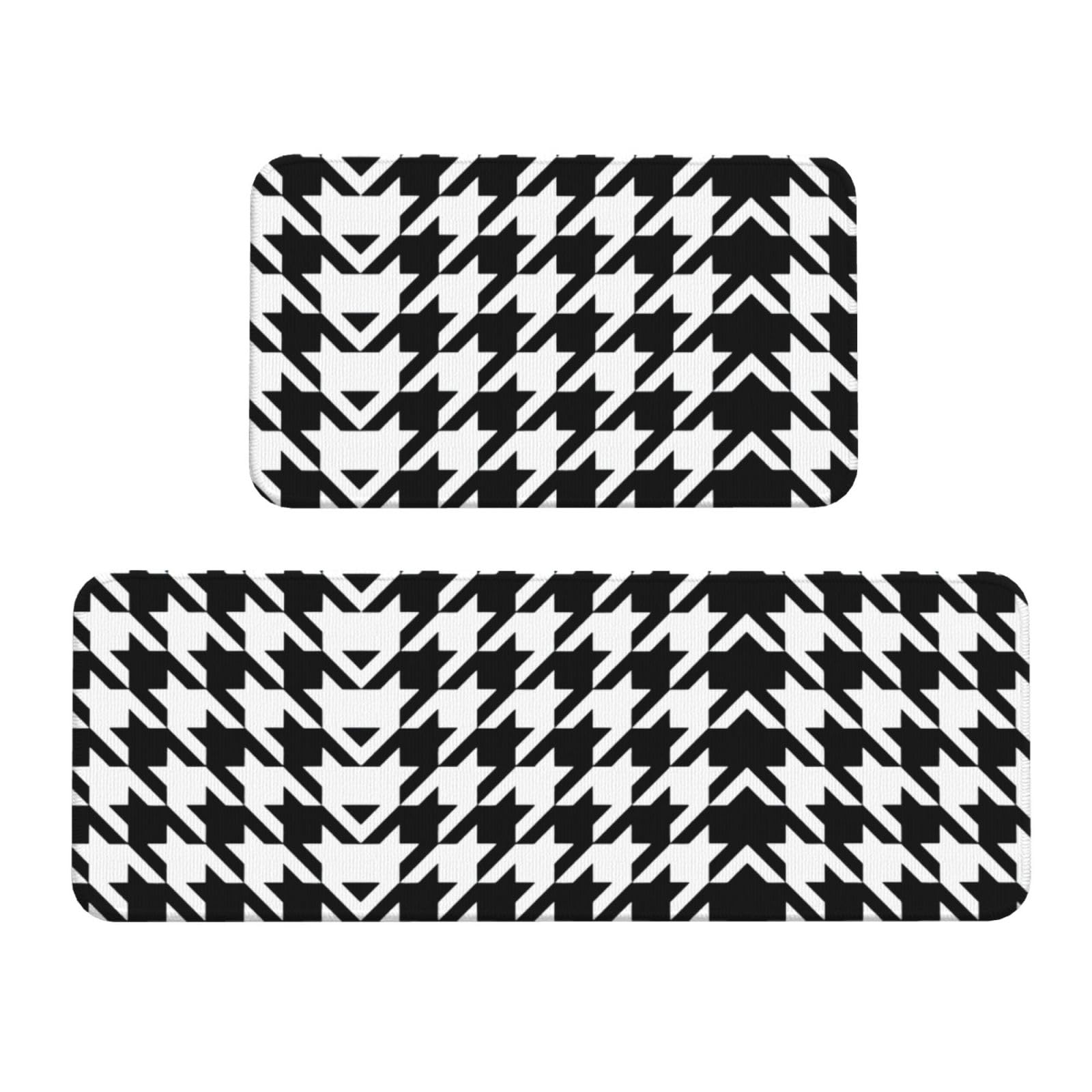 Tapis de sol pied-de-poule noir lot de 2 tapis cuisine entrée antidérapant maison