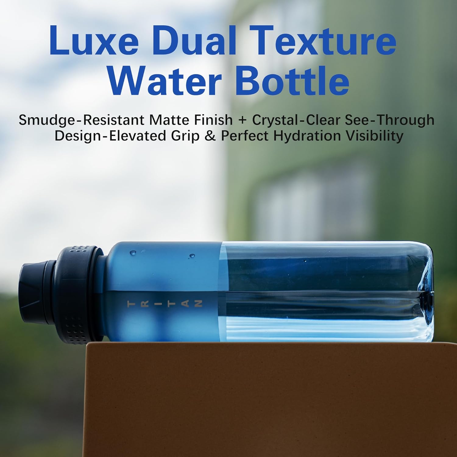OLDLEY 32oz Frosted Clear Water Bottle, BPA-Free Tritan Plastic Reusable Water Bottle with Fast-Flow Spout Lid, Wide Mouth Leakproof Sports Drinking Bottle for Gym, School,Travel,Midnight Blue - Image 2