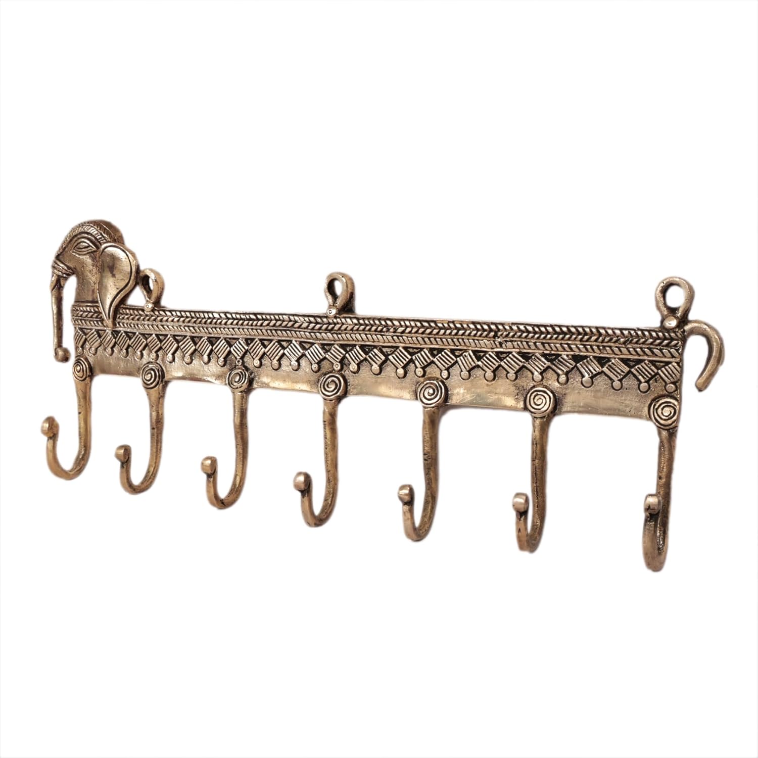 Brass Elephant Keychain Holder 5.2 Inch Antique Finish Wall Mounted Key Stand Decorative Vastu Home Entrance Organizer 1 Piece