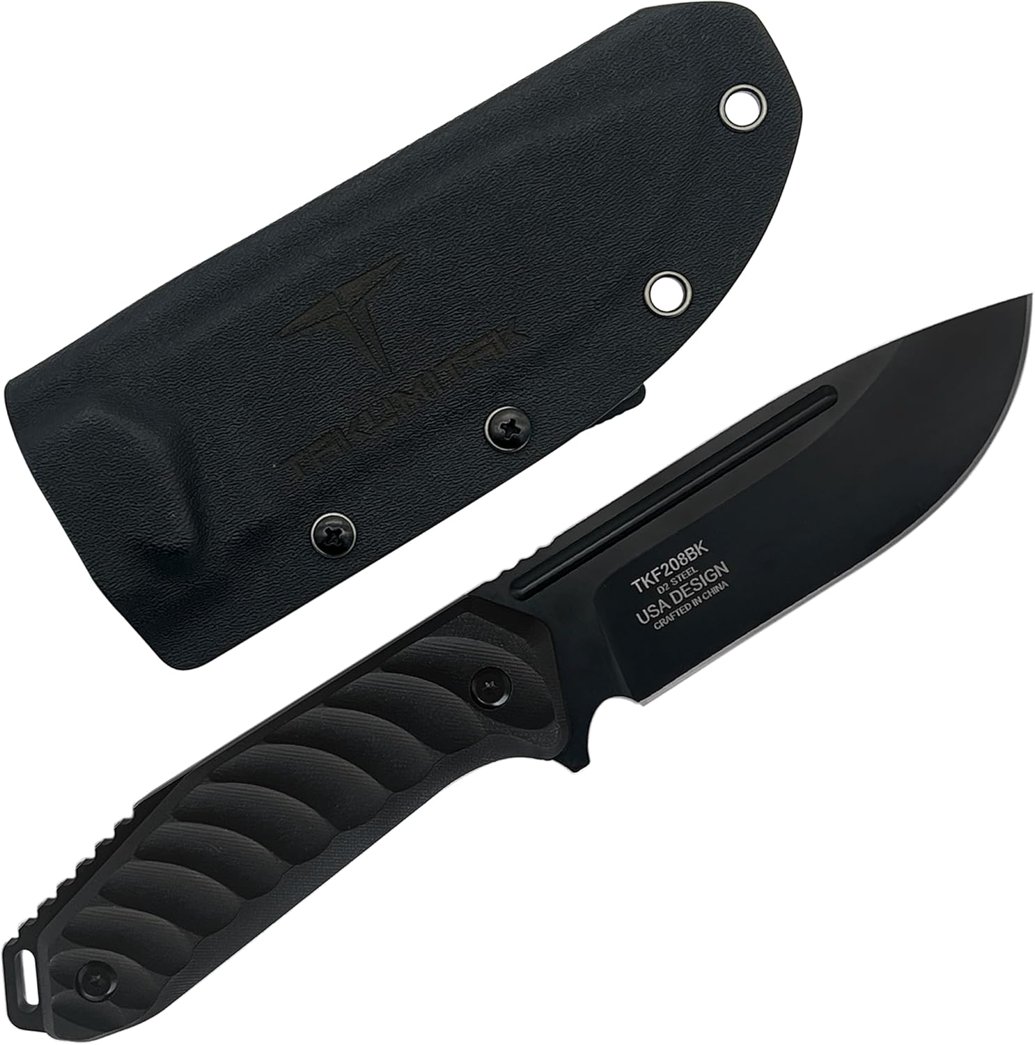TAKUMITAK Hunting Knife Survival Knife D2 Fixed Blade Knives G10 Handle Kydex Sheath Molle Clip Camping Survival Tactical Hunting Gear EDC Knife 82583 (Black TKF208BK)