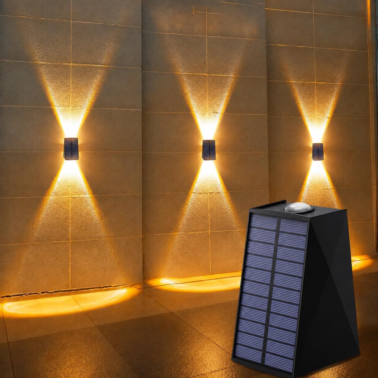 kh Solar Outdoor Lights Up and Down 2 LED Outdoor Lamp Solar Path Wall Lights, IP65 Waterproof Patio Wall Light, Exterior Lights for House Garage Garden (Warm White) (2 LED)-image-47
