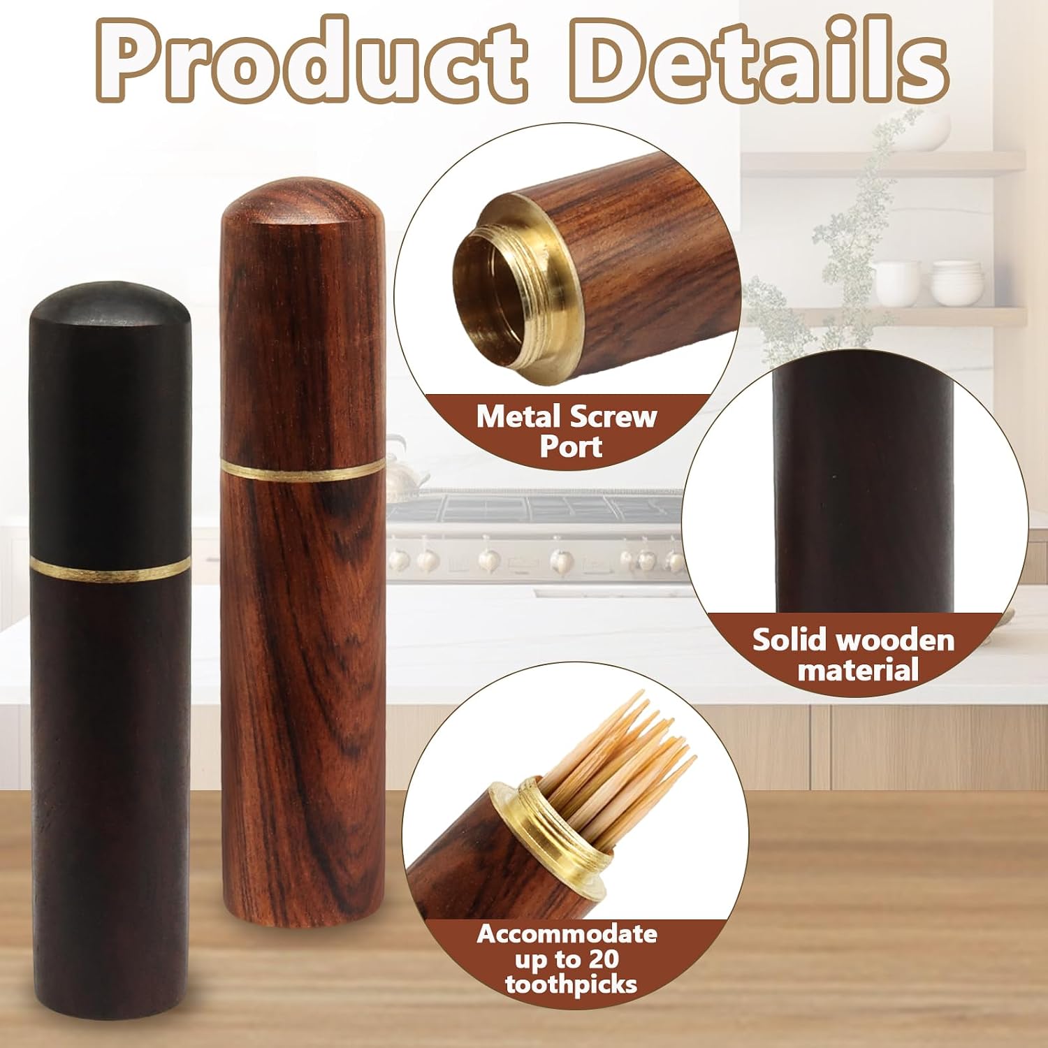 Piutouyar 3 Pcs Wooden Toothpick Holder, Toothpick Case, Black & Red Wood image 2