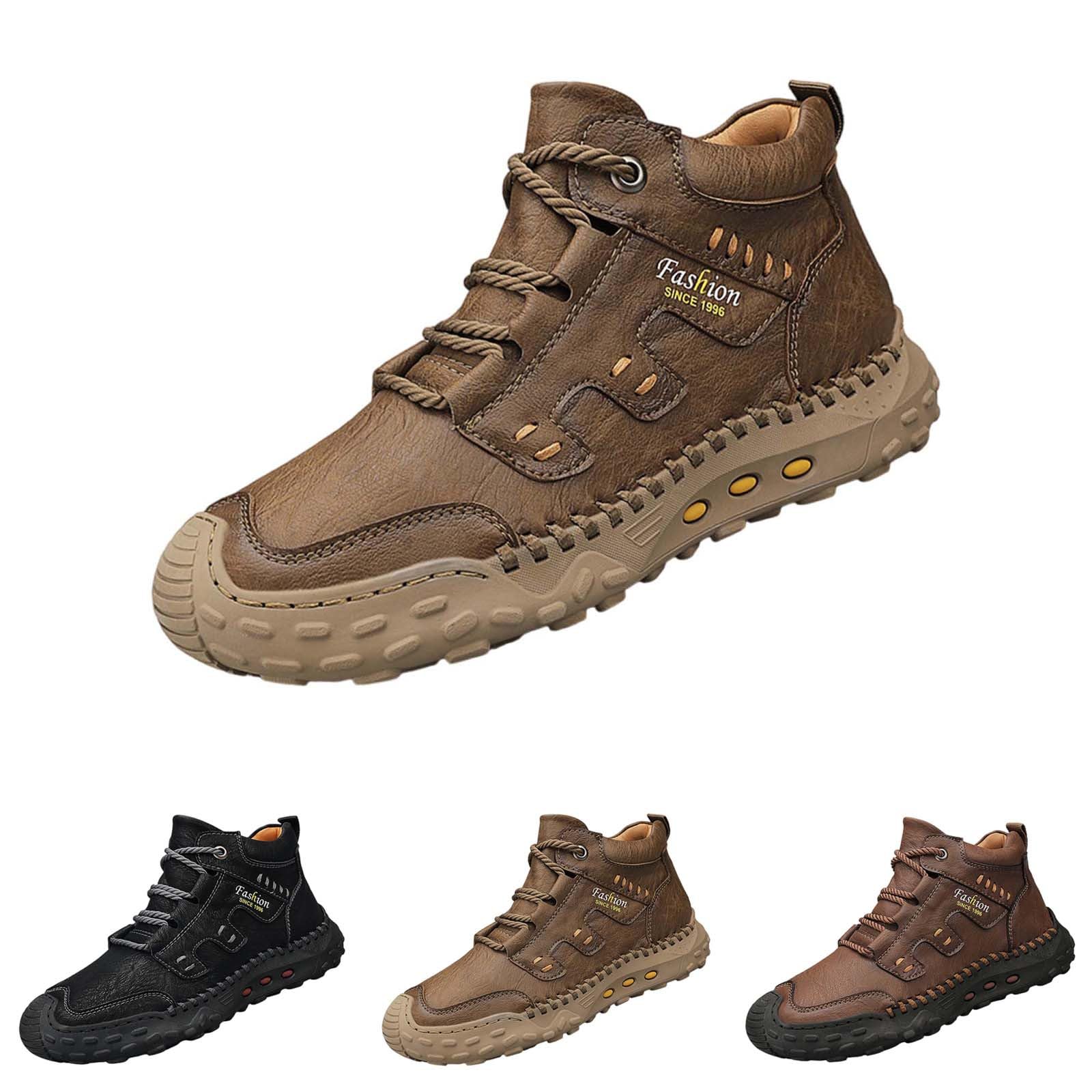 Męskie ręcznie szyte skórzane botki rustykalny naturalny styl sznurowane buty do chodzenia w ziemistych odcieniach wygodne obuwie outdoorowe dla mężczyzn