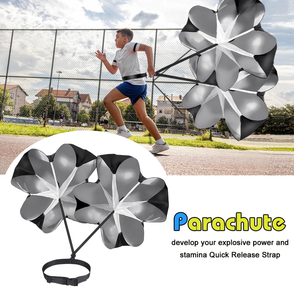 Running Speed Sprint Widerstand Fallschirm 2er-Pack, 54 Zoll Trainer Geschwindigkeit Fallschirm für Sprinten mit verstellbaren Riemen für Sprinten, Rugby, Fußball-Training, Fitness