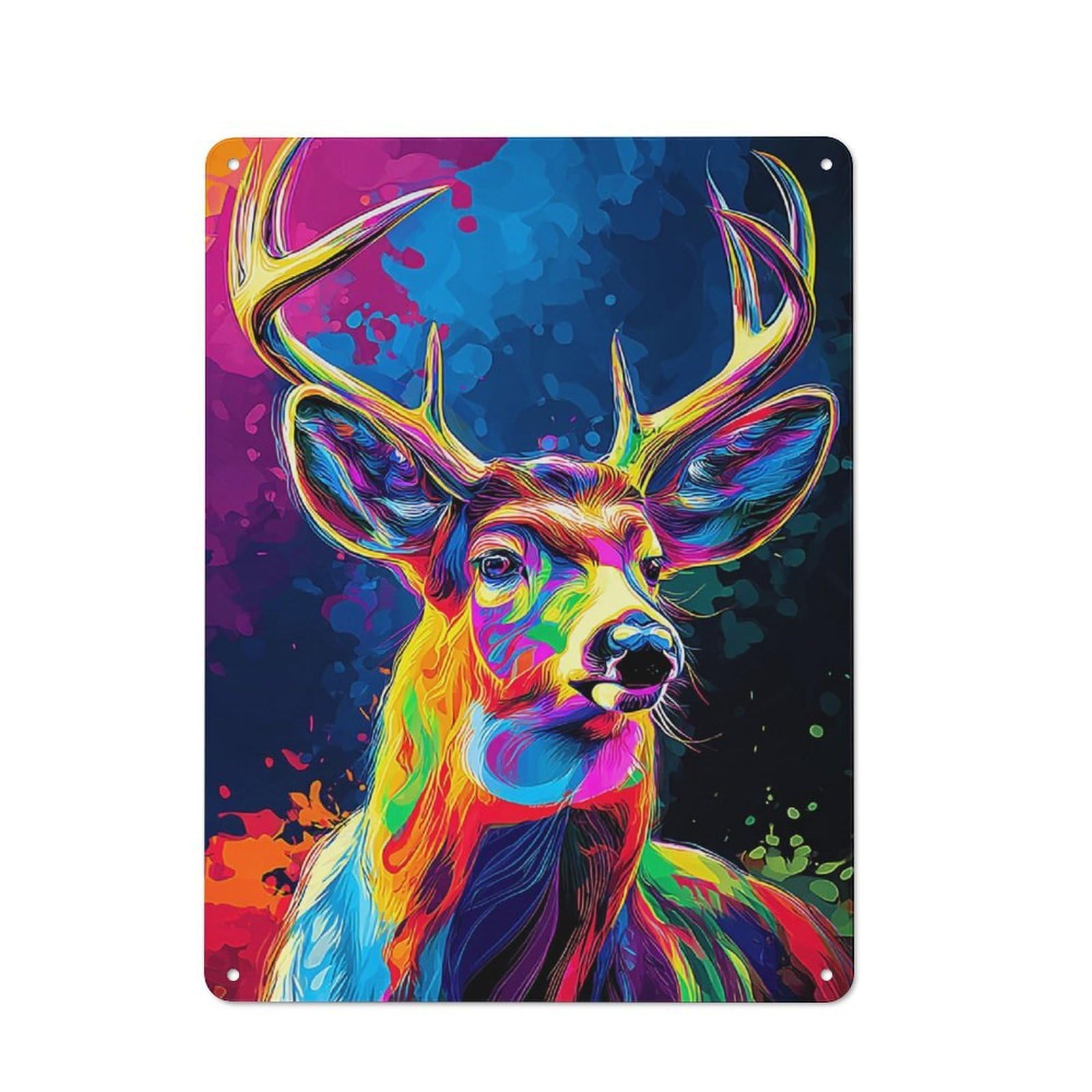 Junmoney Colorful Deer Portrait Artwork -1 Clean Industrial Industrial Metal Sign 40X30cm, Studio Wall Art For Loft, Studio, Office Or Creative Room