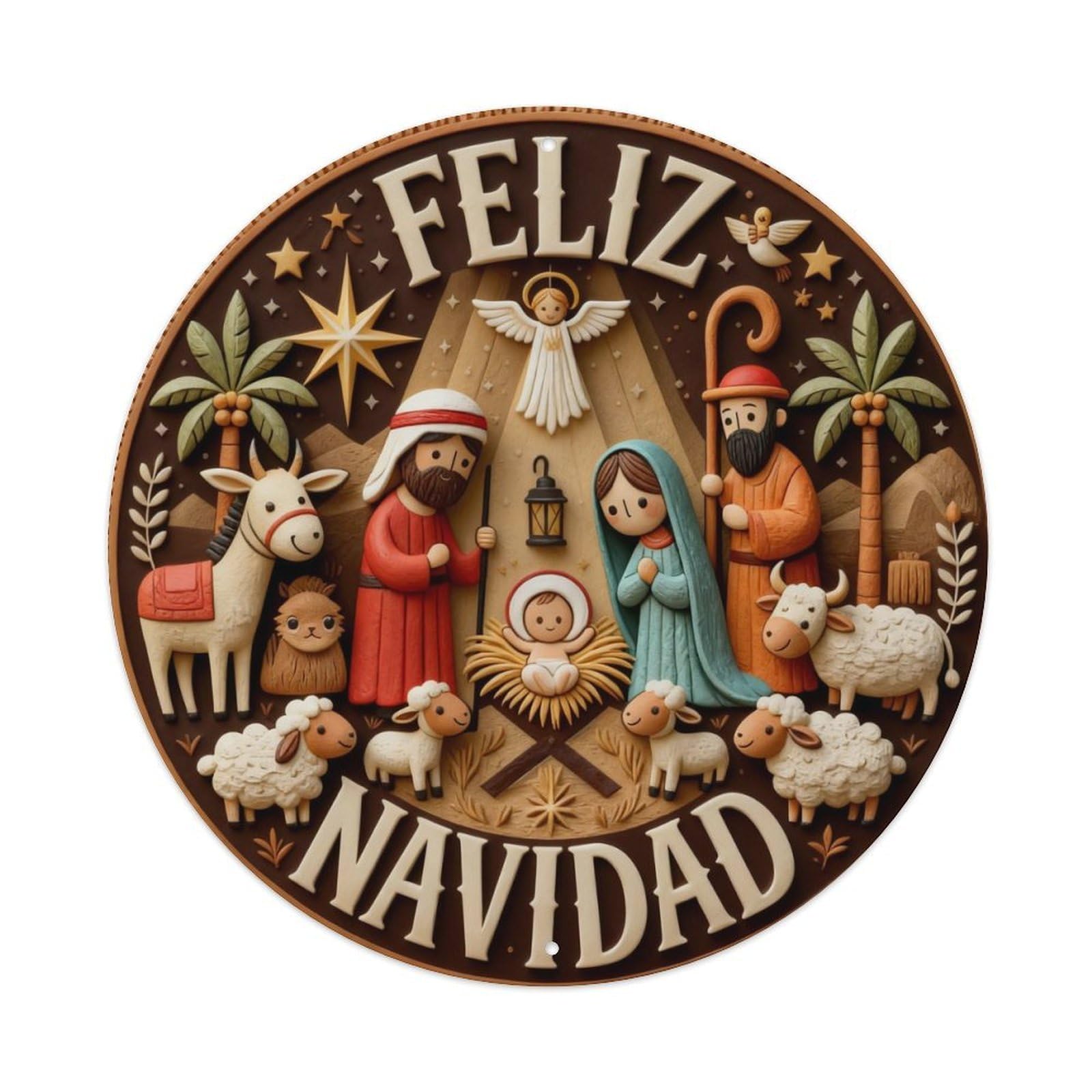 Zlatcbu Vintage Feliz Navidad Nativity Scene Metal Tin Sign Retro Wall Art Poster, Decor For Home Living Room Bar Cafe Garage, 8X8 Inch