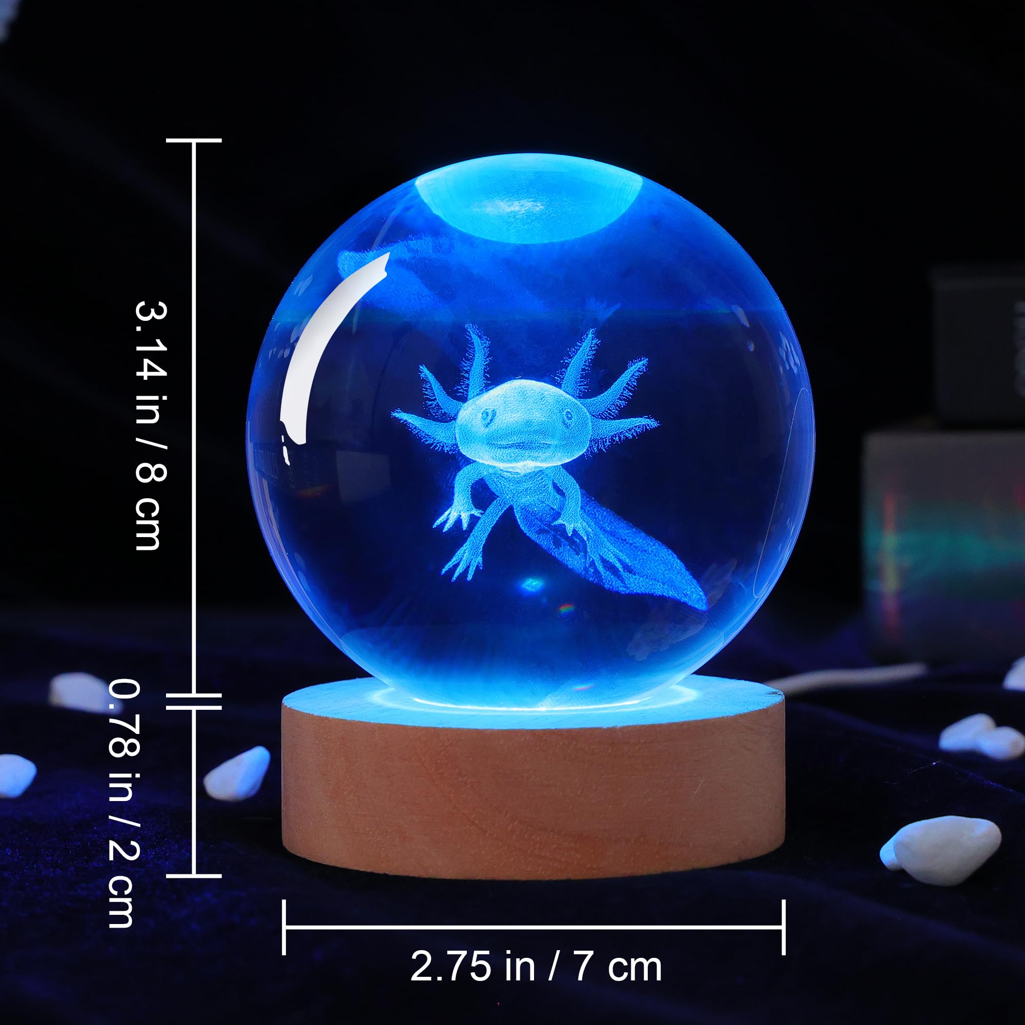 OkiyiD 3D Axolotl Kristallkugel Nachtlicht Mit Fernbedienung, Glaskugellampen für Freund Geburtstag Urlaub, Cool Spielzeug Deko Geschenke für Jungen Mädchen Kinder