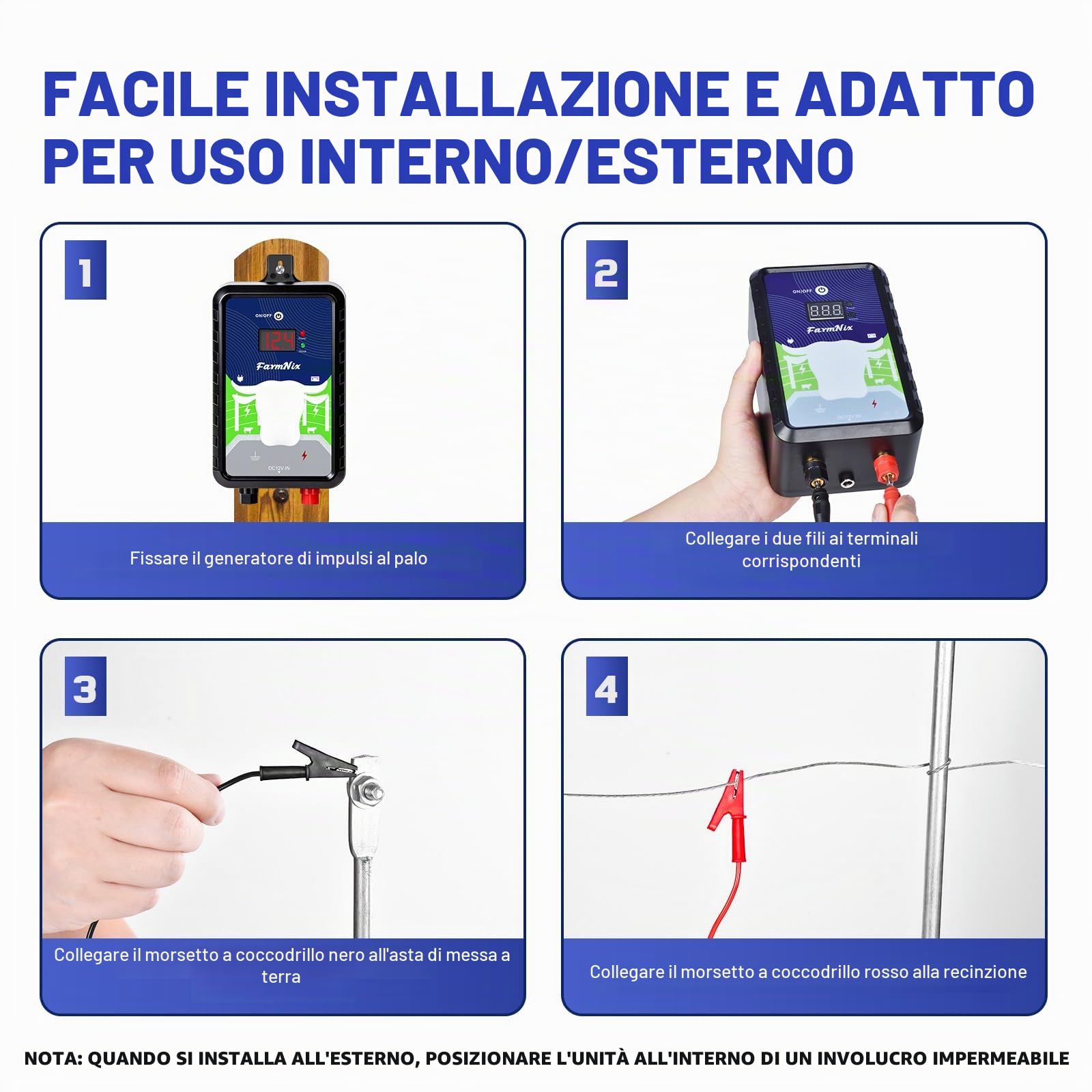 Recinzione da 230 V, con modalità on/off, 4,0 J per recinzioni elettriche da 24 KM, per la protezione di animali da fattoria, animali domestici, pollame, salici domestici, giardini