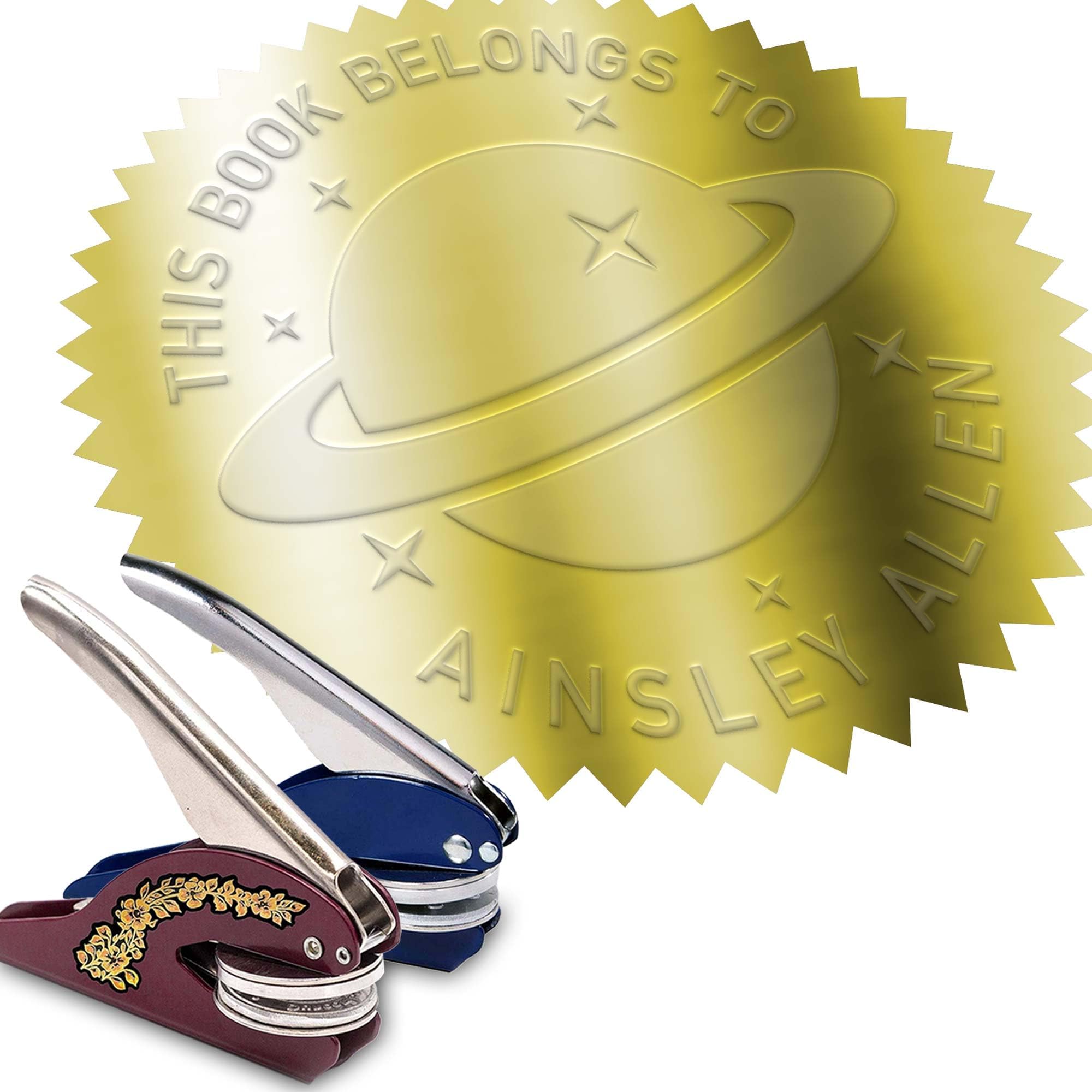 City Company Seals Planetary Book Stamp Library of Ex Libris Embosser. Customise with Your Text. Gift for Book Lovers Emboss or Stamp Science Fiction Novel Collection.