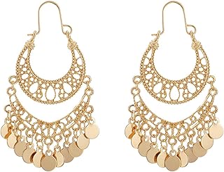 coadipress Bohemian Chandelier Coin Dangle Drop Earrings for Women Ethnic Gypsy Beads Tassel Sequins Earrings Vintage Trib...