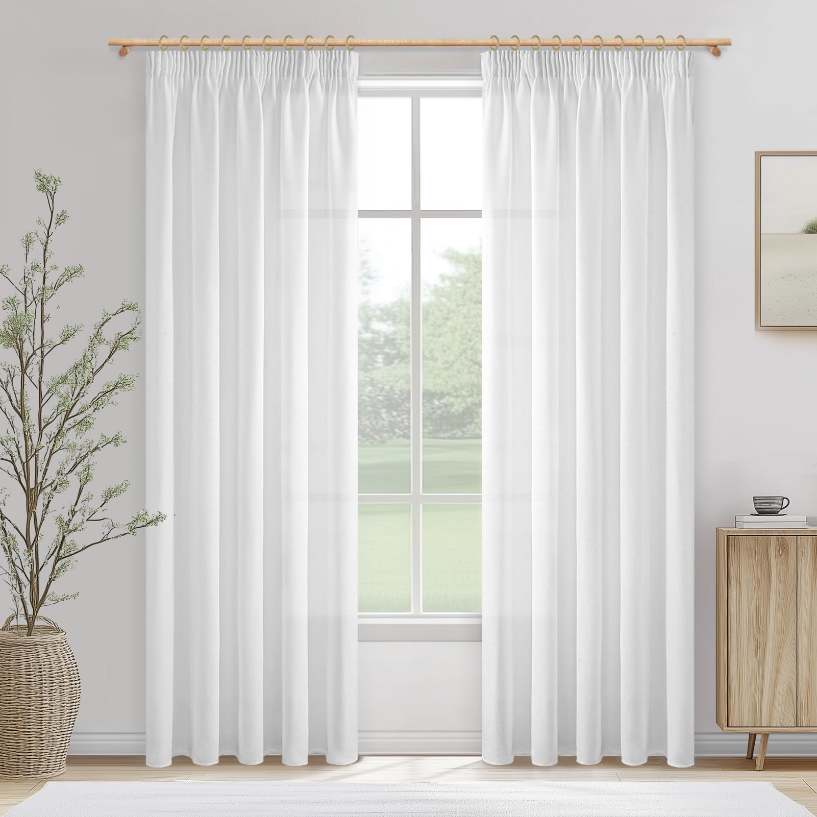 MRTREES Cortinas Dormitorio Matrimonio Lino Blancas Translucidas Cortinas para Rieles con Ganchos Salon 2 Piezas Cortina Visillo para Ventana Habitacion Juvenil Comedor, 140x225 CM Global Recycled Standard Global Recycled Standard Global Recycled Standard