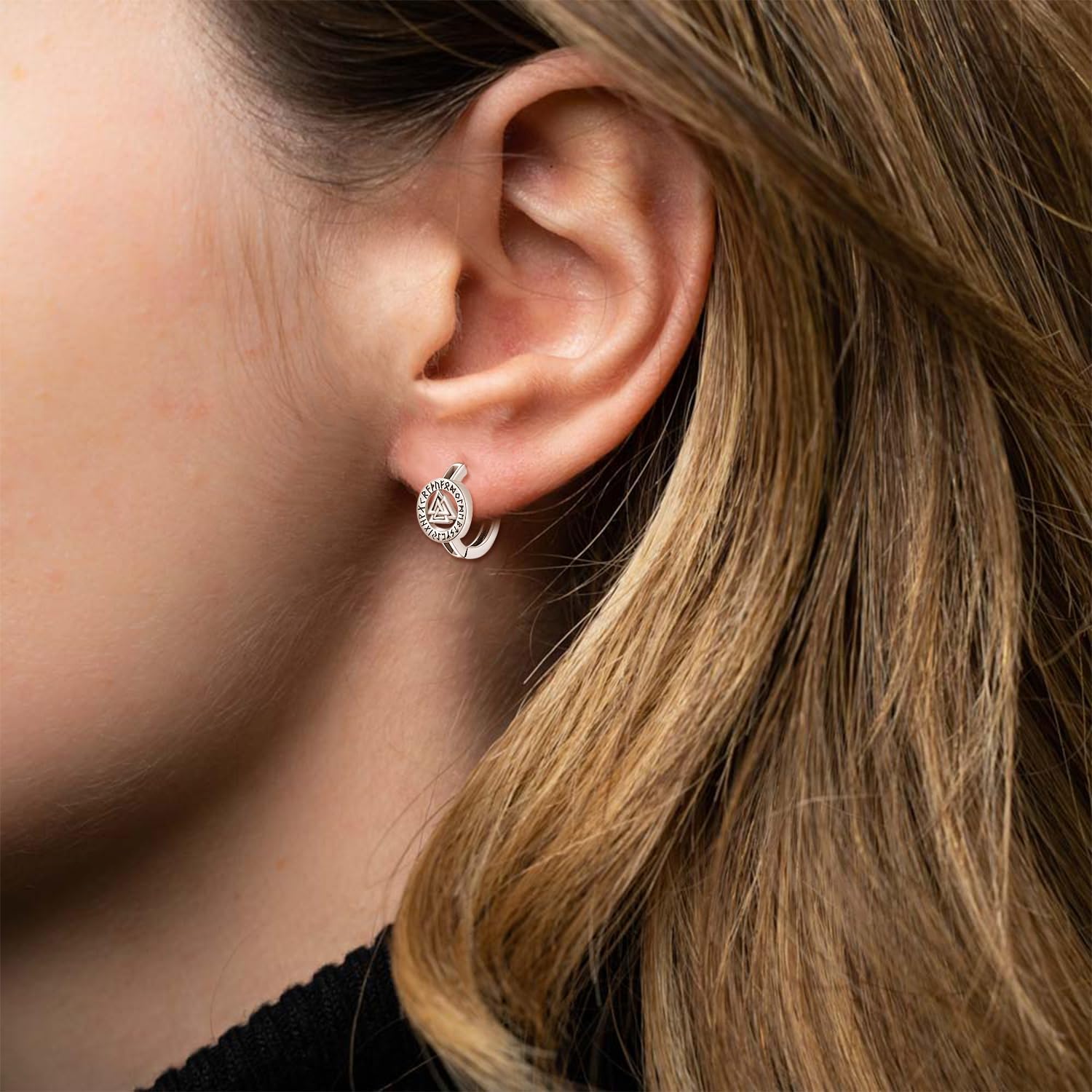 KINGWHYTE Odin Hoop Earrings 925 Sterling Silver Black Huggie Hoop Small Vintage Gothic Punk Rock Earrings for Men Women - Image 3