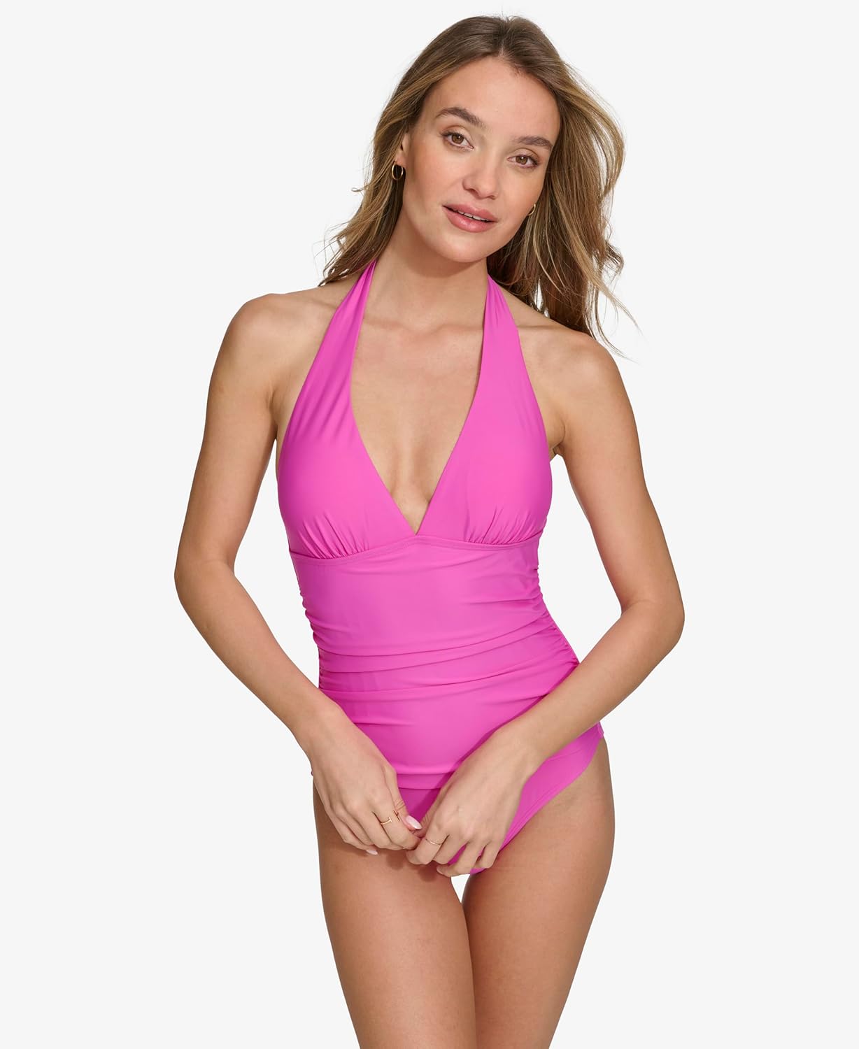 DKNY Womens Triangle Halter Neck One Piece Swimsuit with Tummy Control - Image 2