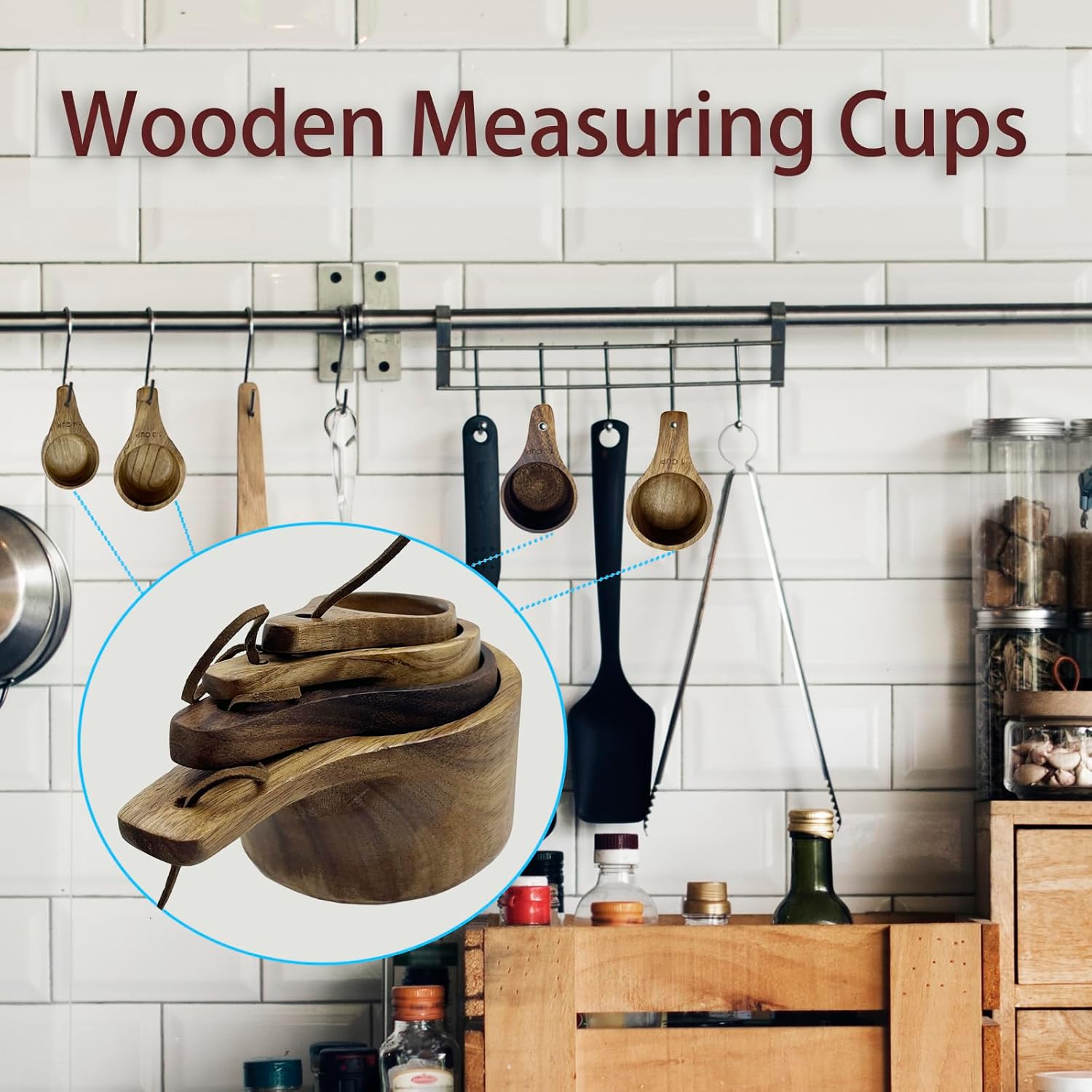Wooden Measuring Cups Set of 4 Acacia Wood Coffee Scoops Measure Spoon Kit for for Cooking Baking
