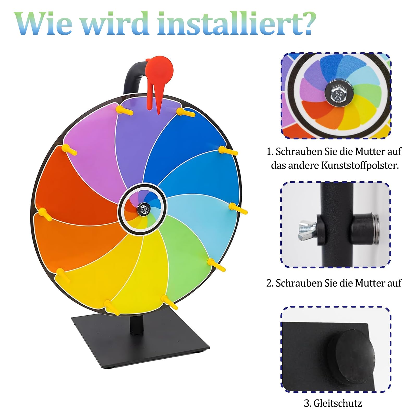 Glücksrad zum Drehen, 10 Slots Glücksrad Spielzeug, mit Trocken Abwischbarem Marker und Radiergummi, Roulette-Spinner des Glücks, Preisrad-Spinner mit Ständer für Messen, Karneval