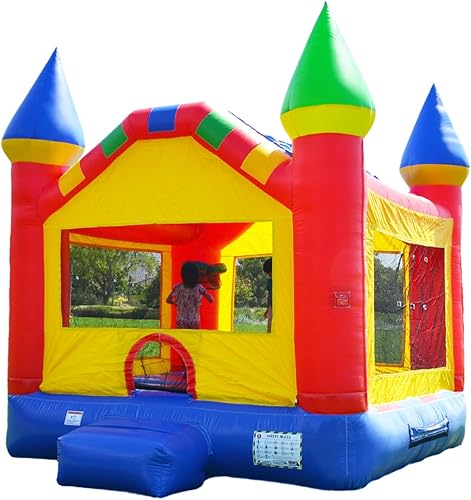 Miniatura 10 de HeroKiddo - Casa de rebote comercial de 12.5 x 13 pies con soplador y aro de baloncesto; puente inflable de vinilo de mármol duradero de 13 pies de