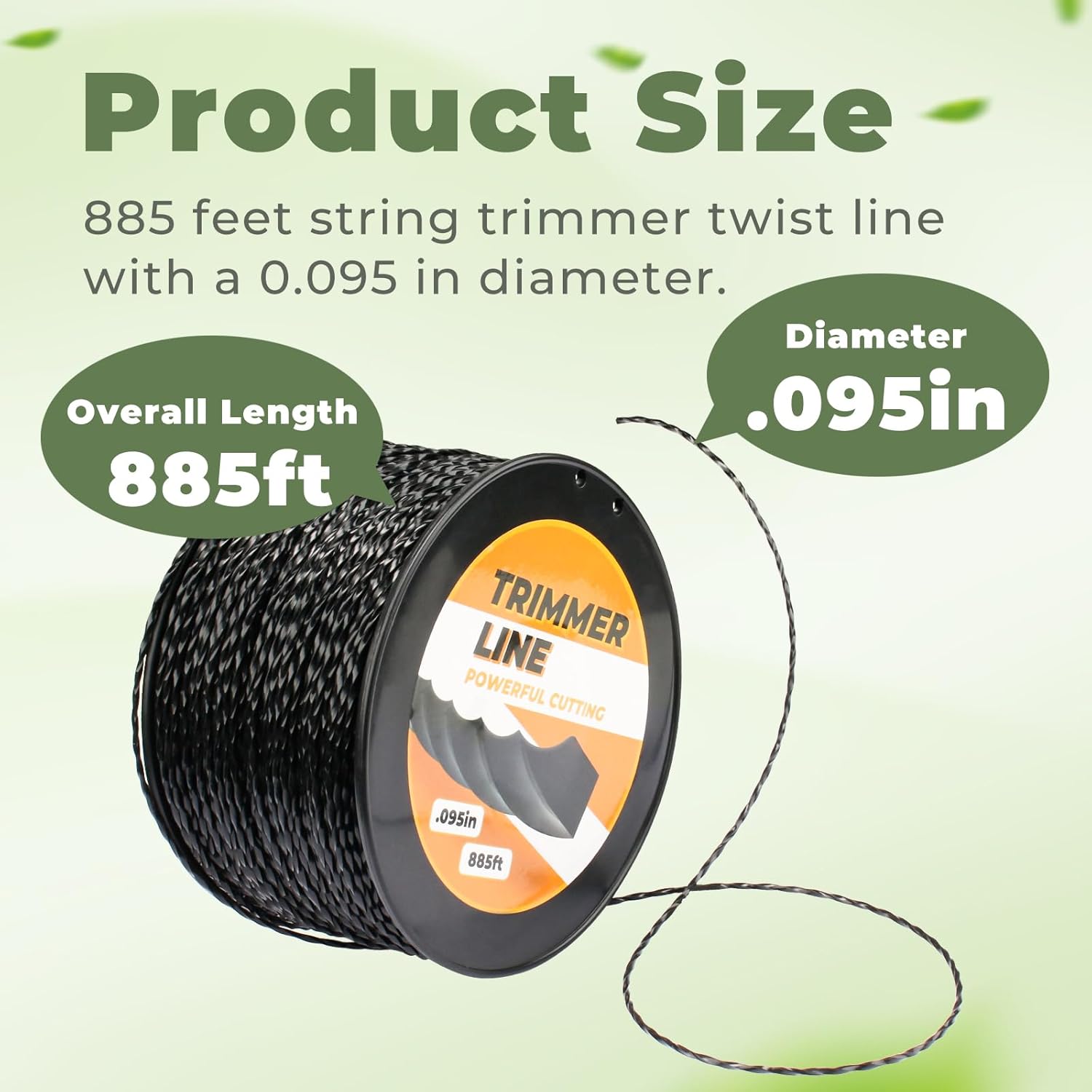 0.095" Black Diamond Trimmer line Replacement for Echo Trimmer Models SRM-225, SRM-2620, SRM-2620T, SRM-3020T, 885 ft Heavy Duty Weed Eater String Twist Line 330095073