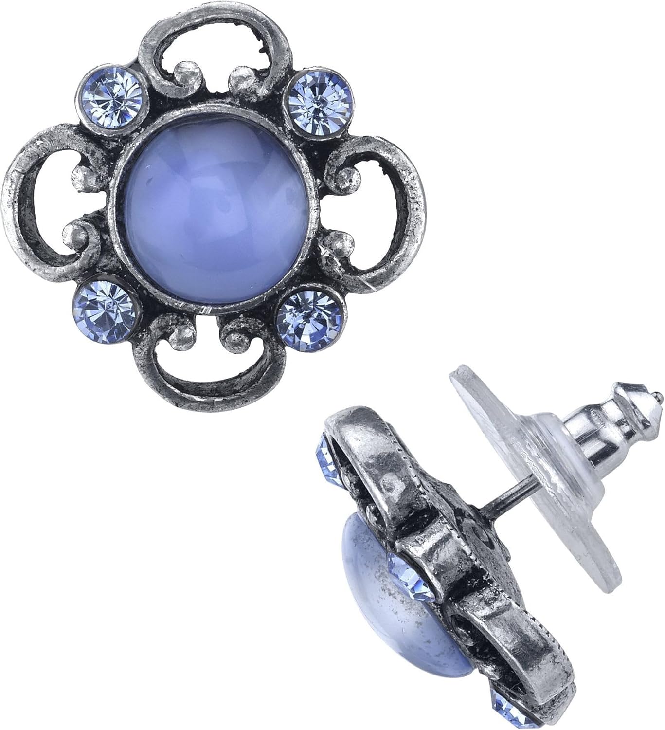 1928 Jewelry Light Blue Moonstone And Light Sapphire Austrian Crystals Post Button Earrings