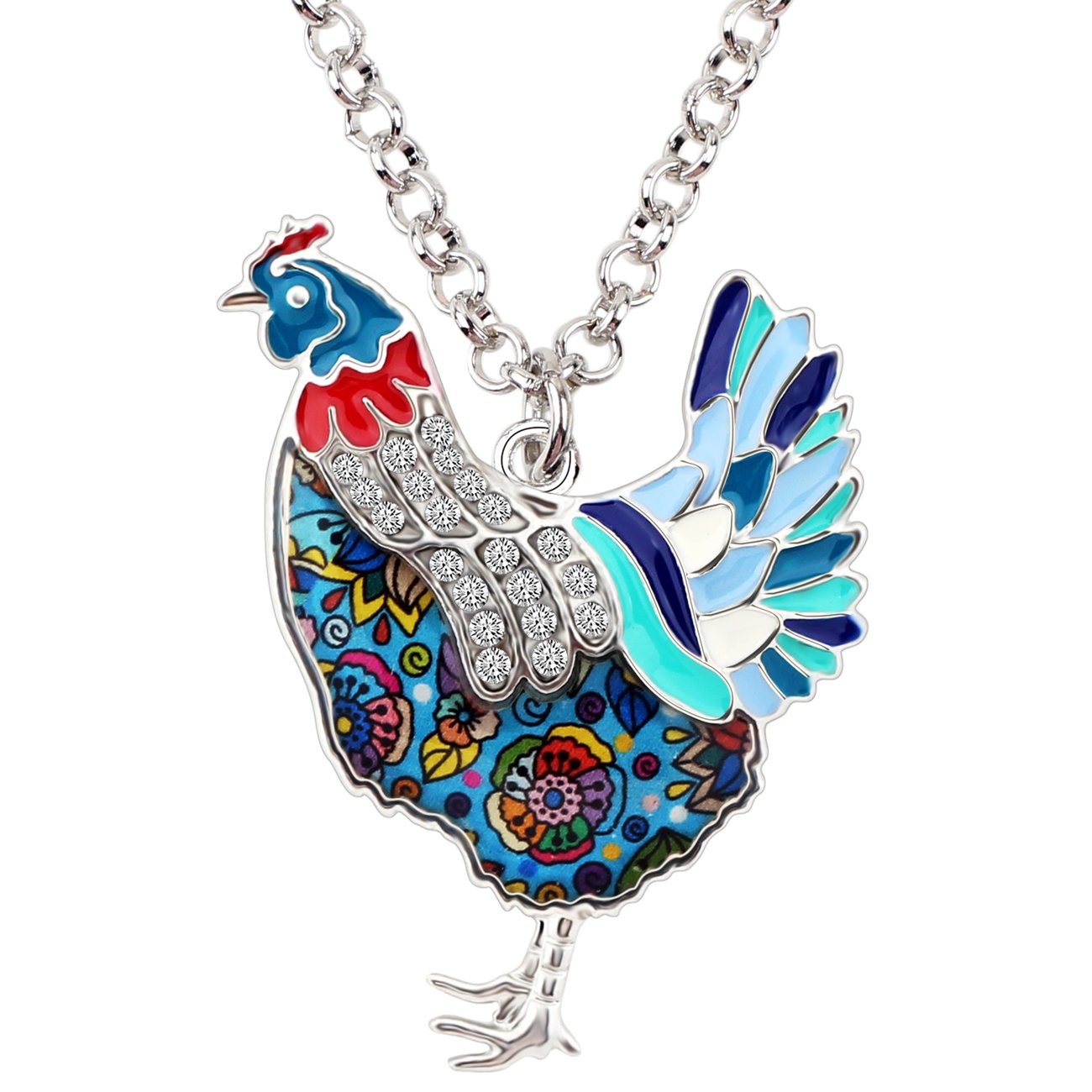 WEVENI Emaille Huhn Halskette Hahn Anhänger Kette Bauernhoftiere Schmuck Huhn Geschenke für Frauen Mädchen