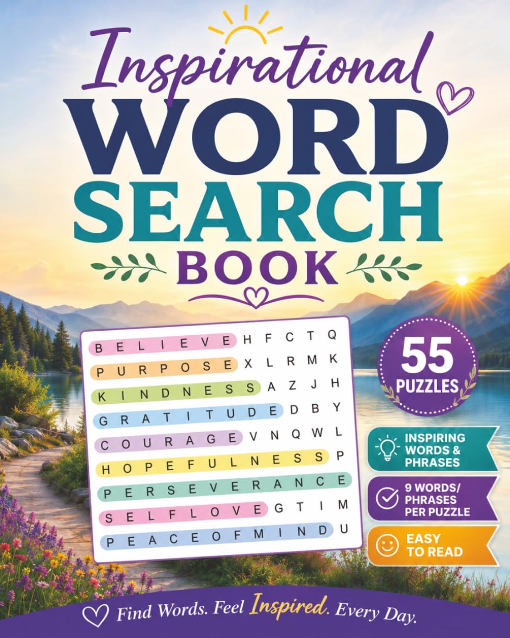 Inspirational Word Search Book: 55 Uplifting Puzzles Filled with Positive Words, Motivational Themes, and Encouraging Challenges