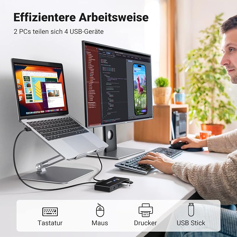 UGREEN USB 3.0 Switch - 2 PC 4 Kimenet Váltó Fekete - Billentyűzet, Egér, Nyomtató és Scanner Megosztó Eszköz Kábellel
AI: UGREEN USB 3.0 S