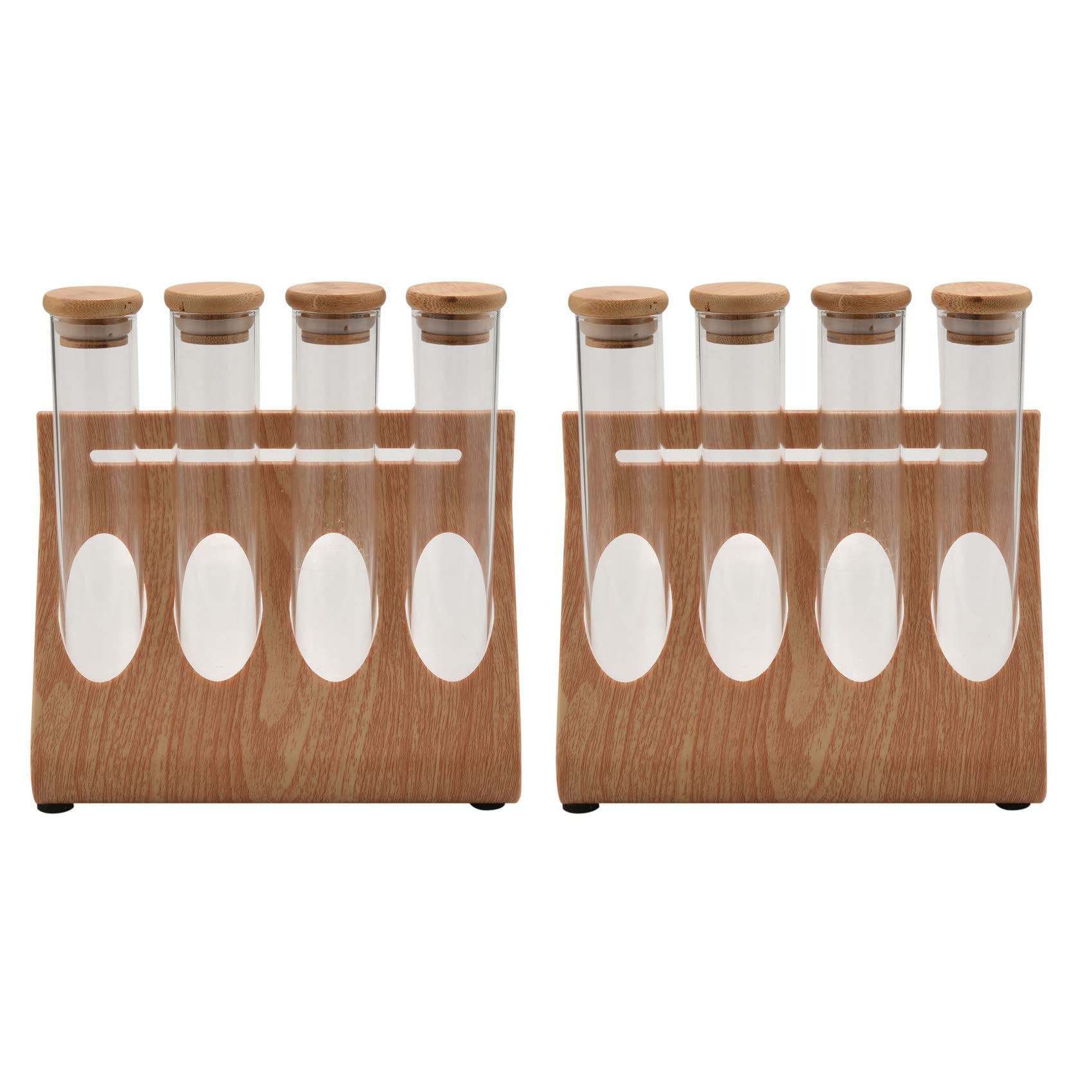 Hndhbfgrt 2 set Wooden Coffee Beans Tea Display Rack Stand Glass Test Tube Sealed Storage Decorative Ornaments Cereals Canister