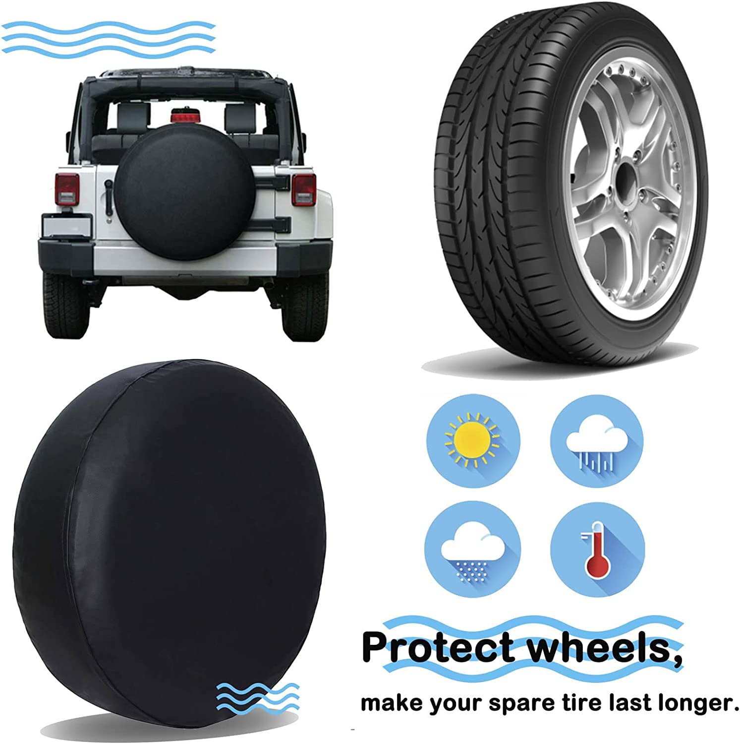 14 Pouces Housse de Roue Couverture de Pneu Couverture de Pneu de Secours de Voiture Noire PVC Épaississant Universel for RV SUV Camion Couverture Souple (Diamètre Total De La Roue 66-68 Cm)