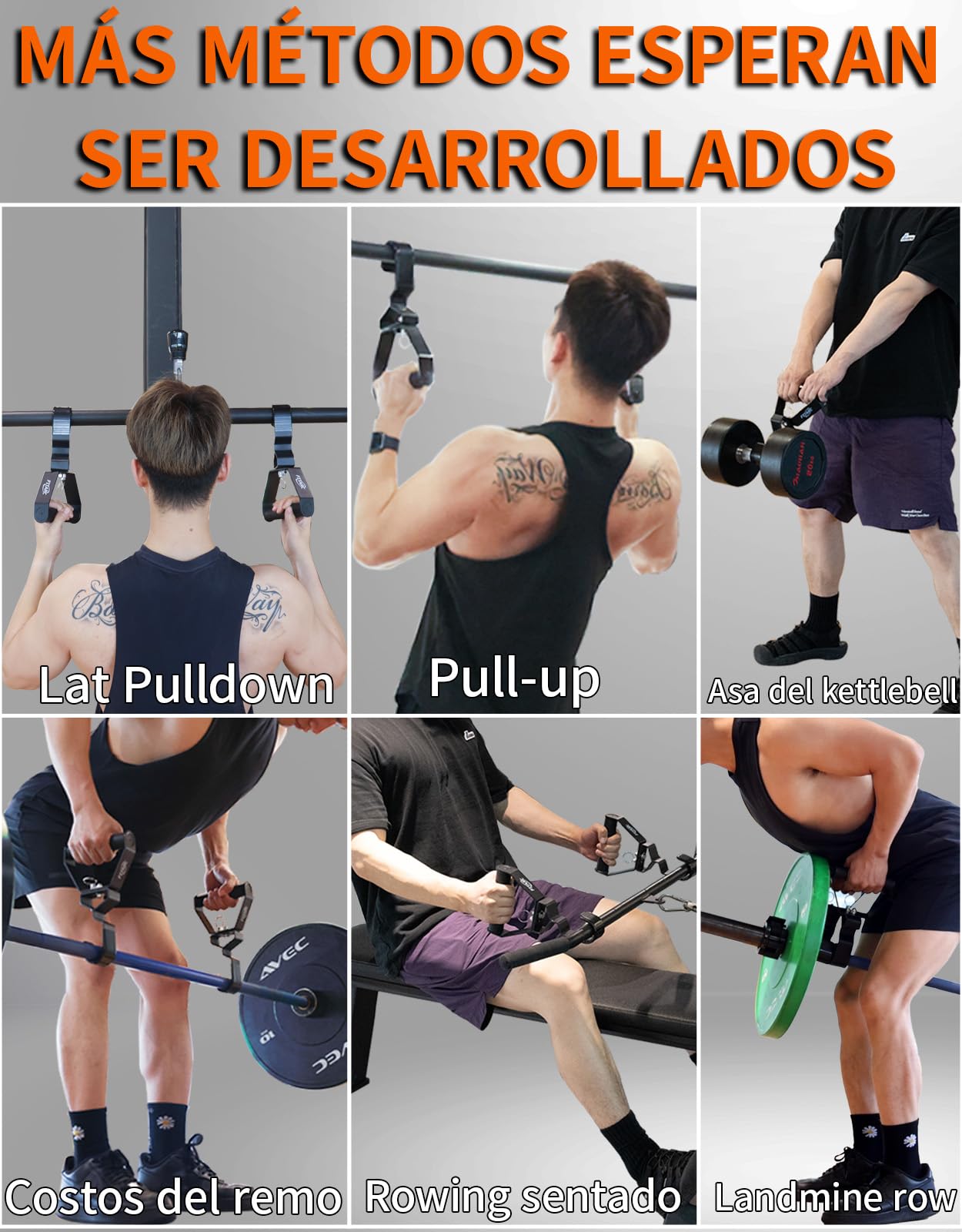 Fitarc Agarre Mejorado de 12 Niveles V2 - 2 Piezas, Mango de Ajuste Con Accesorios Extraíbles LAT, Para Remo y Dominadas