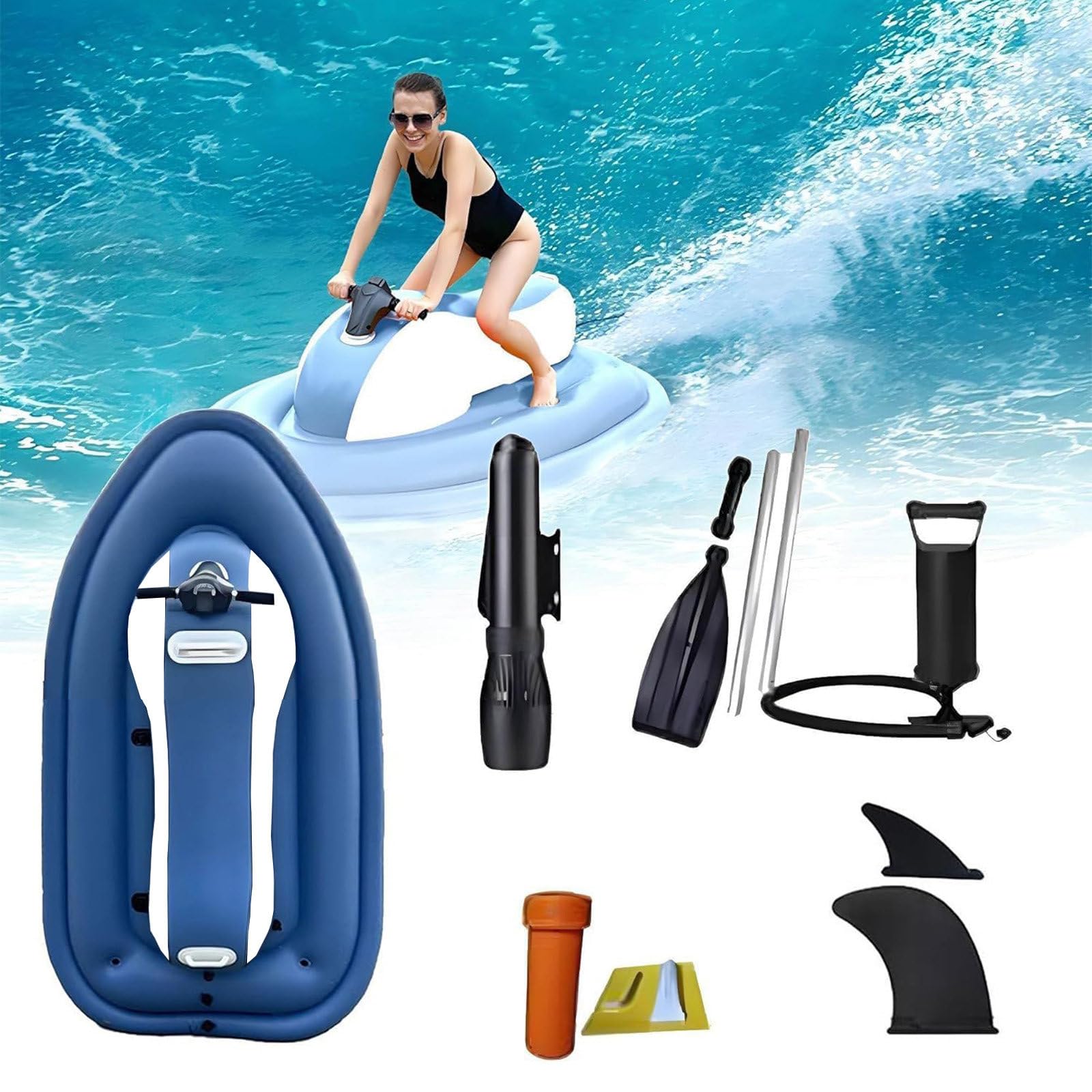 AETEREOS Upgraded 2-Person Inflatable Jet Boat, 500 W Brushless Electric Water Surf Boat, Inflatable Foldable Motorboat, Water Inflatable Boat Motorboat + Thruste 10000mAh