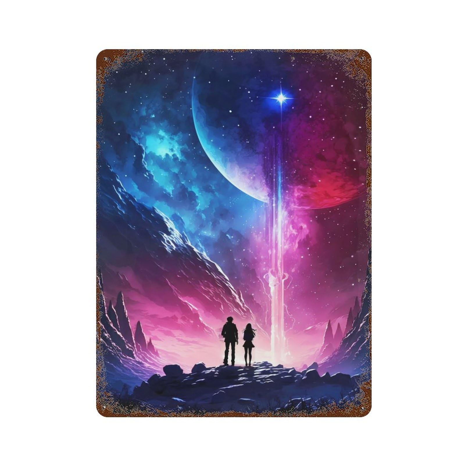 Vintage Rust Metal Sign The Stream Of Planets 15.7"x11.8", Decorative Metal Wall Art for Basement, Hobby Room And Garage Decor