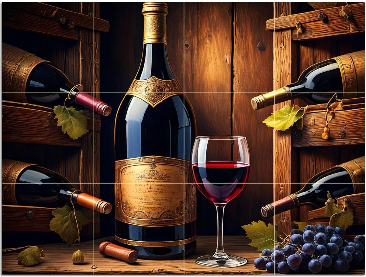 Tile Mural Wine Cellar with Bottle and Rustic Charm Kitchen Wall Art Backsplash - Picture 6 of 14