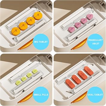 Pill Cutter Splitter for Small and Tiny Larger Pills. |ONE Button Easy Push Accurately Cuts Multiple Pills at Once. Sharp Blade with Safety Guard. Non-Slip Silicone Edge (Orange)