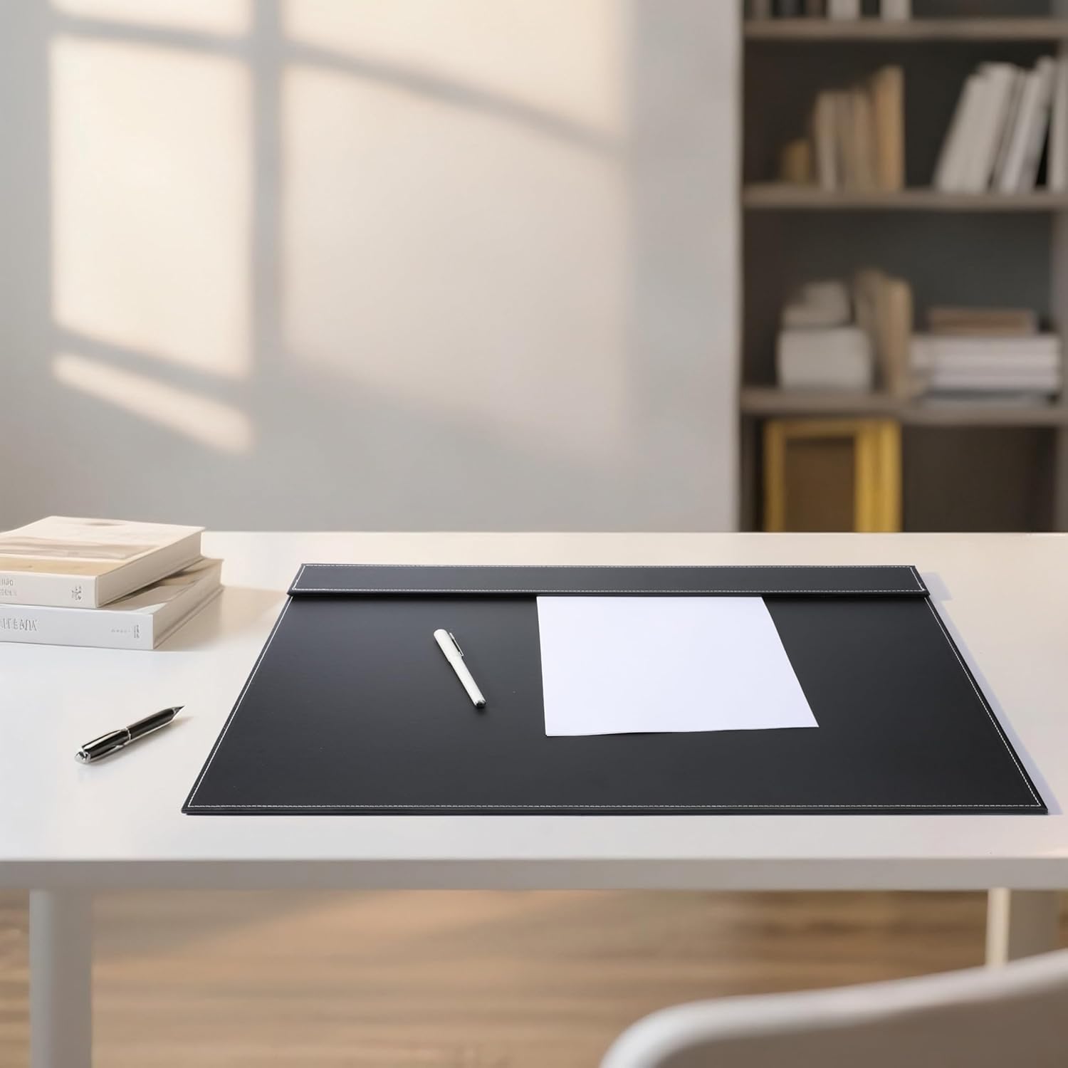 24" x 18" Leather Desk Blotter with Top Rail for Writing Leather Executive Desk Pad Protector Desk Mat for Office Home Workplace Black