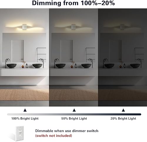 Miniatura 3 de Joossnwell Lámpara de tocador de níquel cepillado para lámparas de baño, modernas 5CCT regulables, barra de luces LED de baño de 39.37 pulgadas