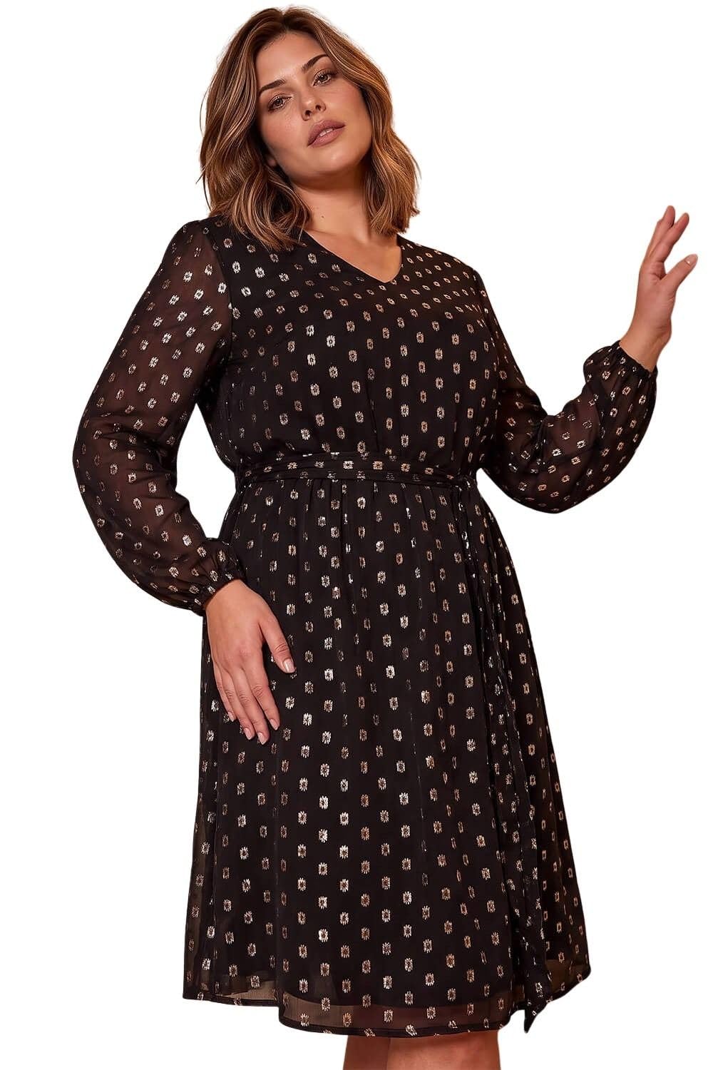 Roman Curve Polka Dot Dress for Women UK - Ladies Everyday Autumn Winter High Neckline Comfy Soft Evening Vacation Work Party Night Out